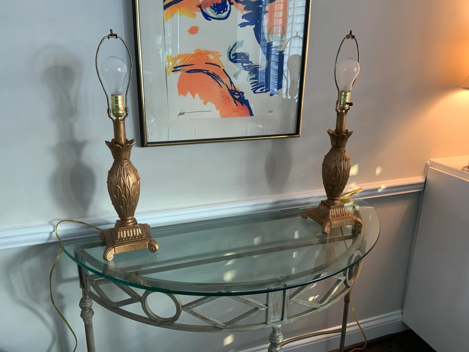 1980's French Style Gold Tone Wrought Iron Metal Table Lamps - a Pair - 11