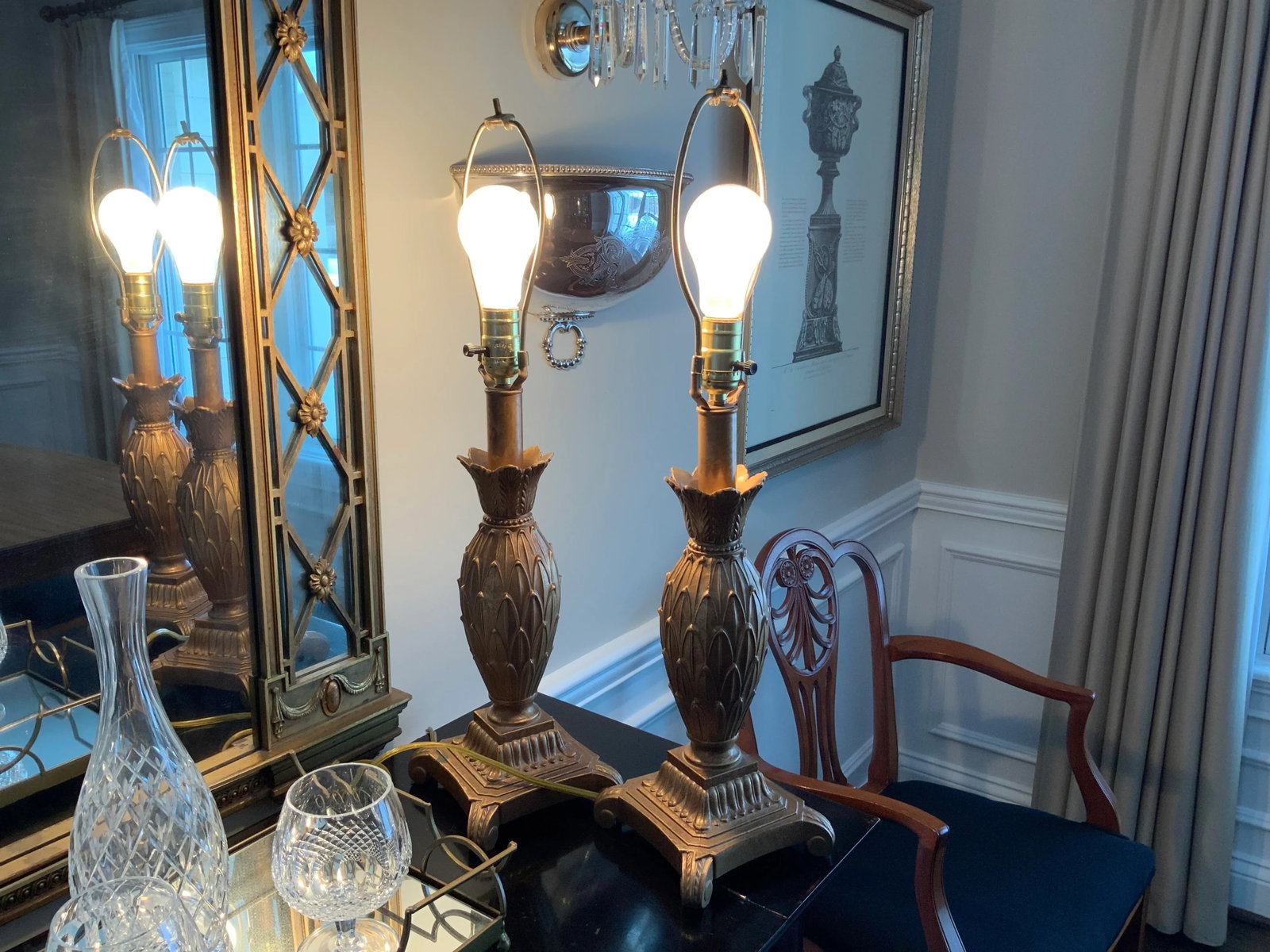 1980's French Style Gold Tone Wrought Iron Metal Table Lamps - a Pair - 4