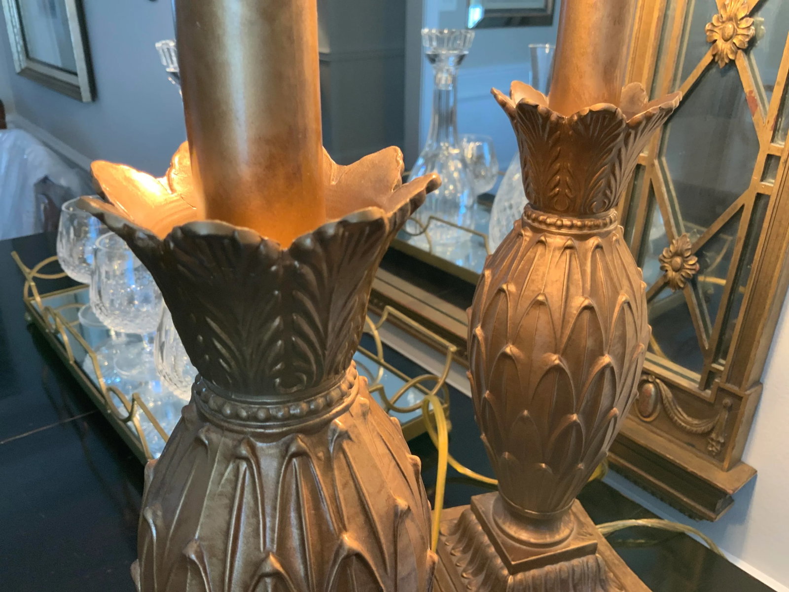 1980's French Style Gold Tone Wrought Iron Metal Table Lamps - a Pair - 5