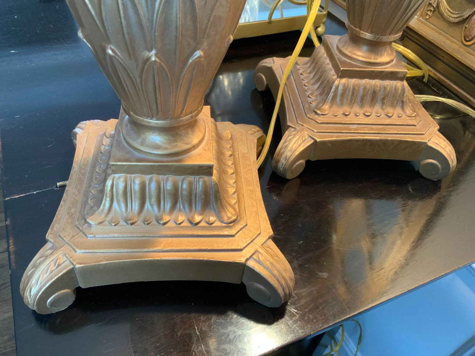 1980's French Style Gold Tone Wrought Iron Metal Table Lamps - a Pair - 6
