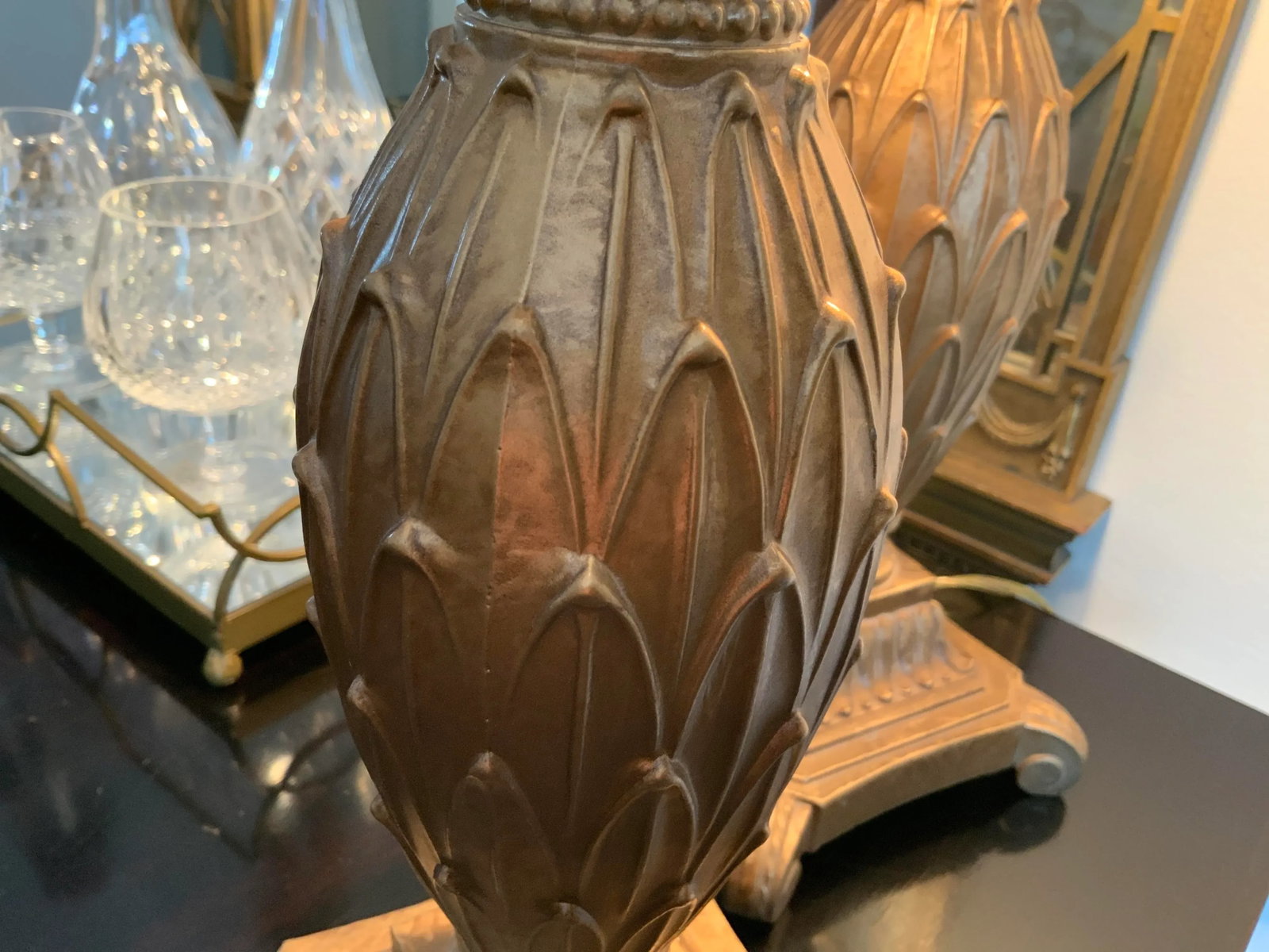 1980's French Style Gold Tone Wrought Iron Metal Table Lamps - a Pair - 7
