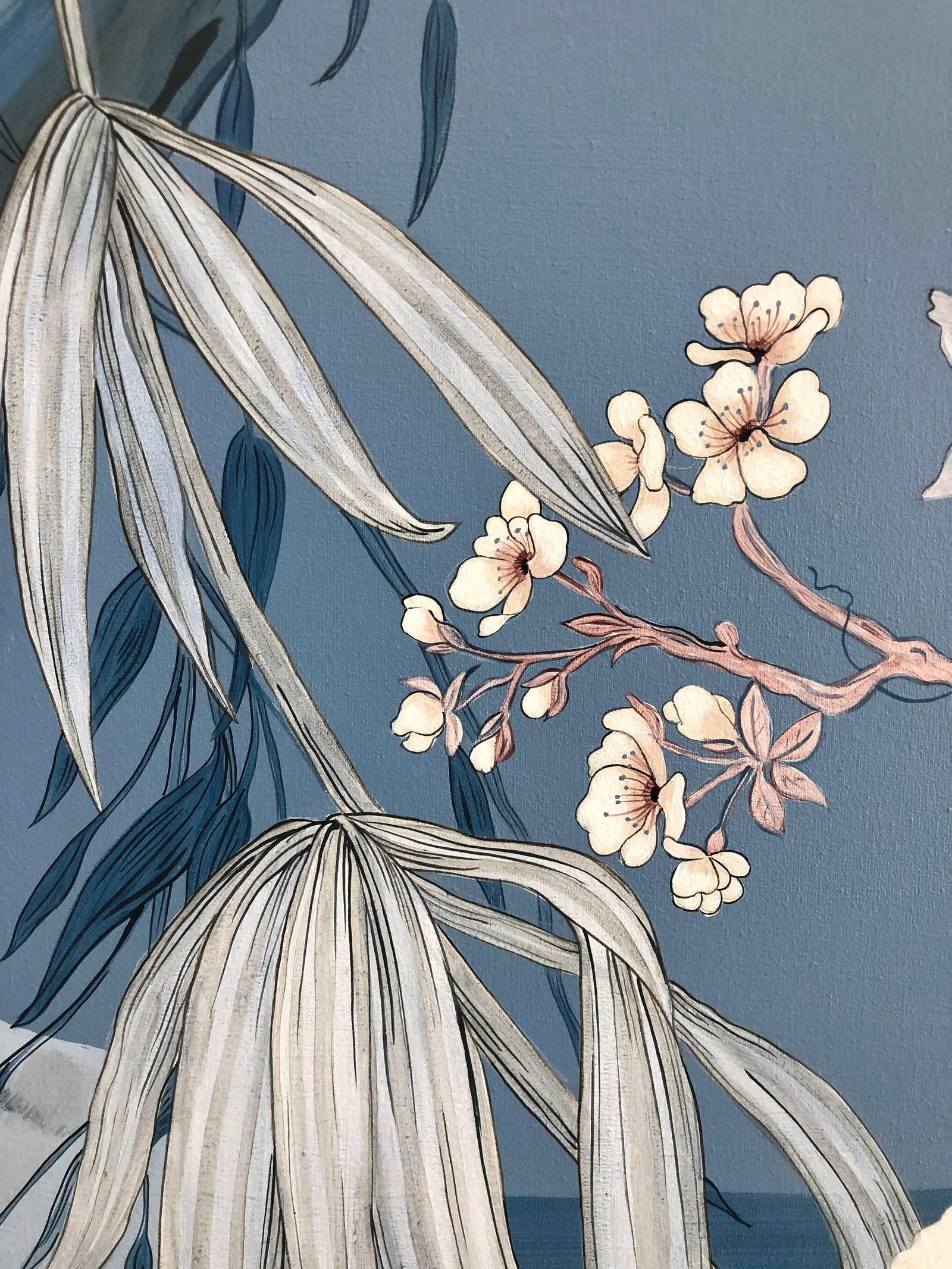 "Swan and Only" Contemporary Blue and White Chinoiserie Painting by Allison Cosmos - 4