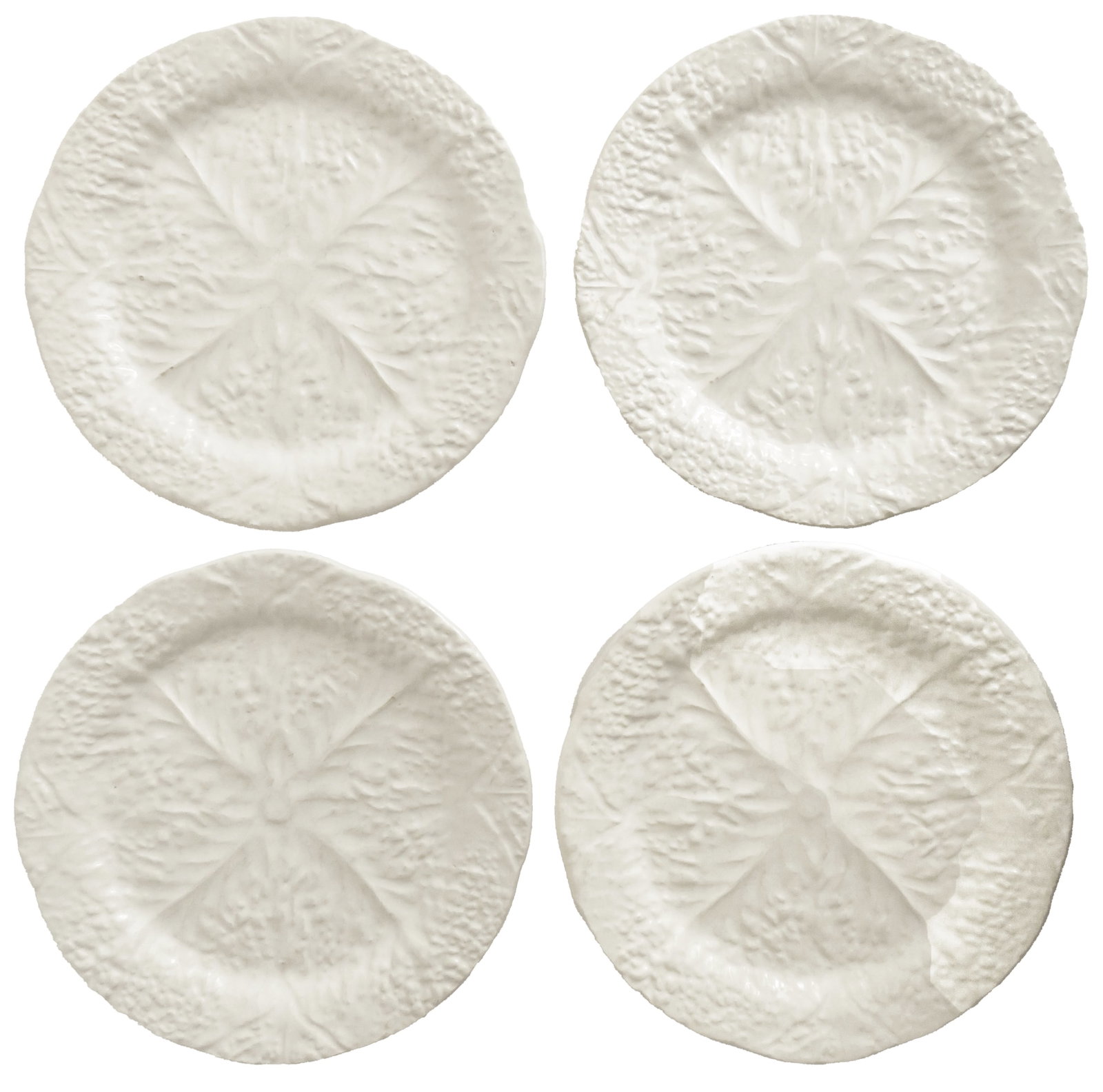 Secla Portuguese White Majolica Cabbageware Salad/Dessert Plates, Set of 4 - 2