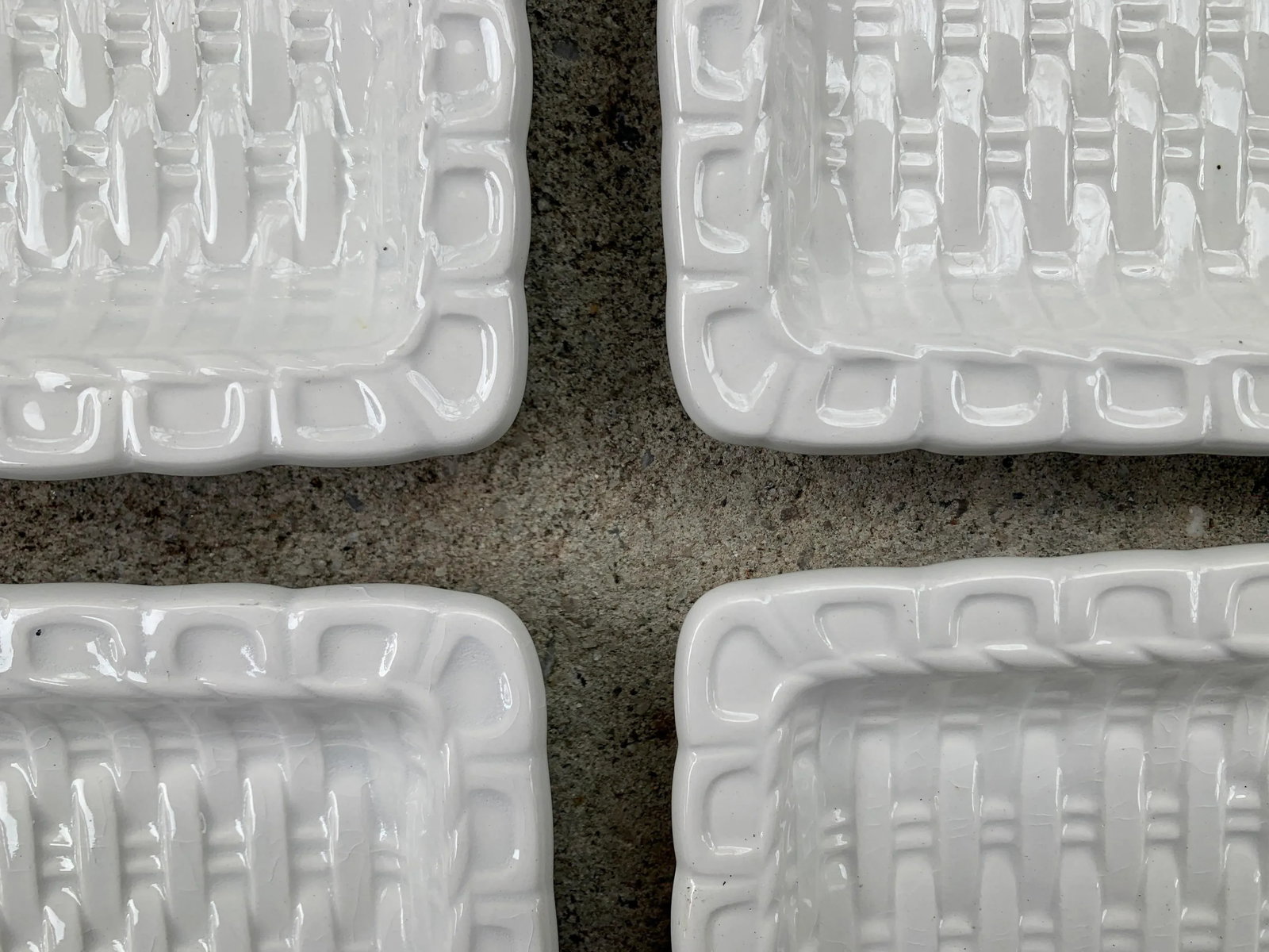 Fitz and Floyd White Basketweave Ceramic Snack Tray Plates- Set of 4 - 4
