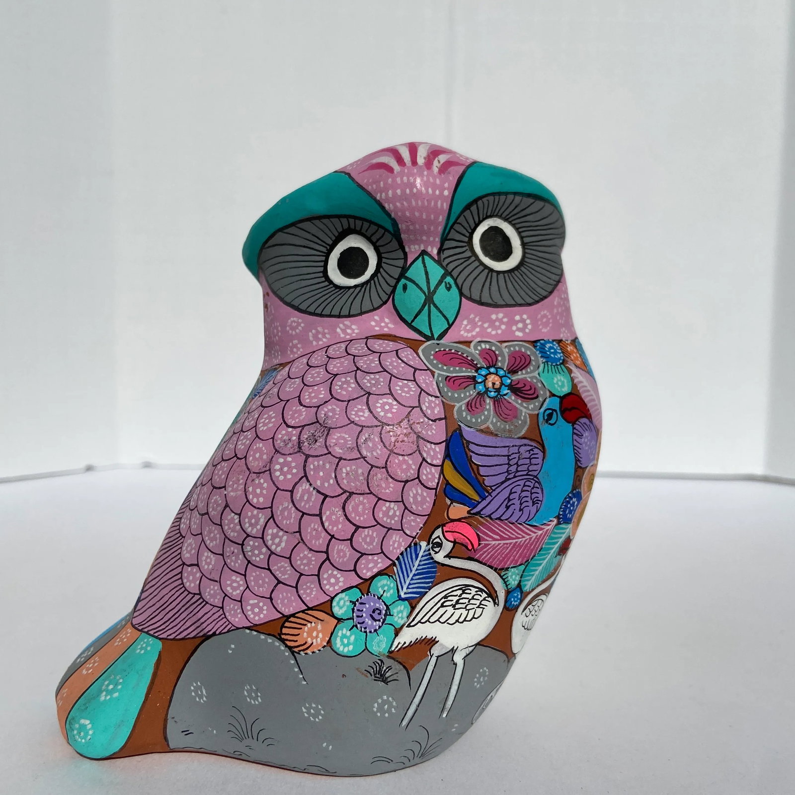 Vintage Hand-Painted Terracotta Owl Figurine - 11