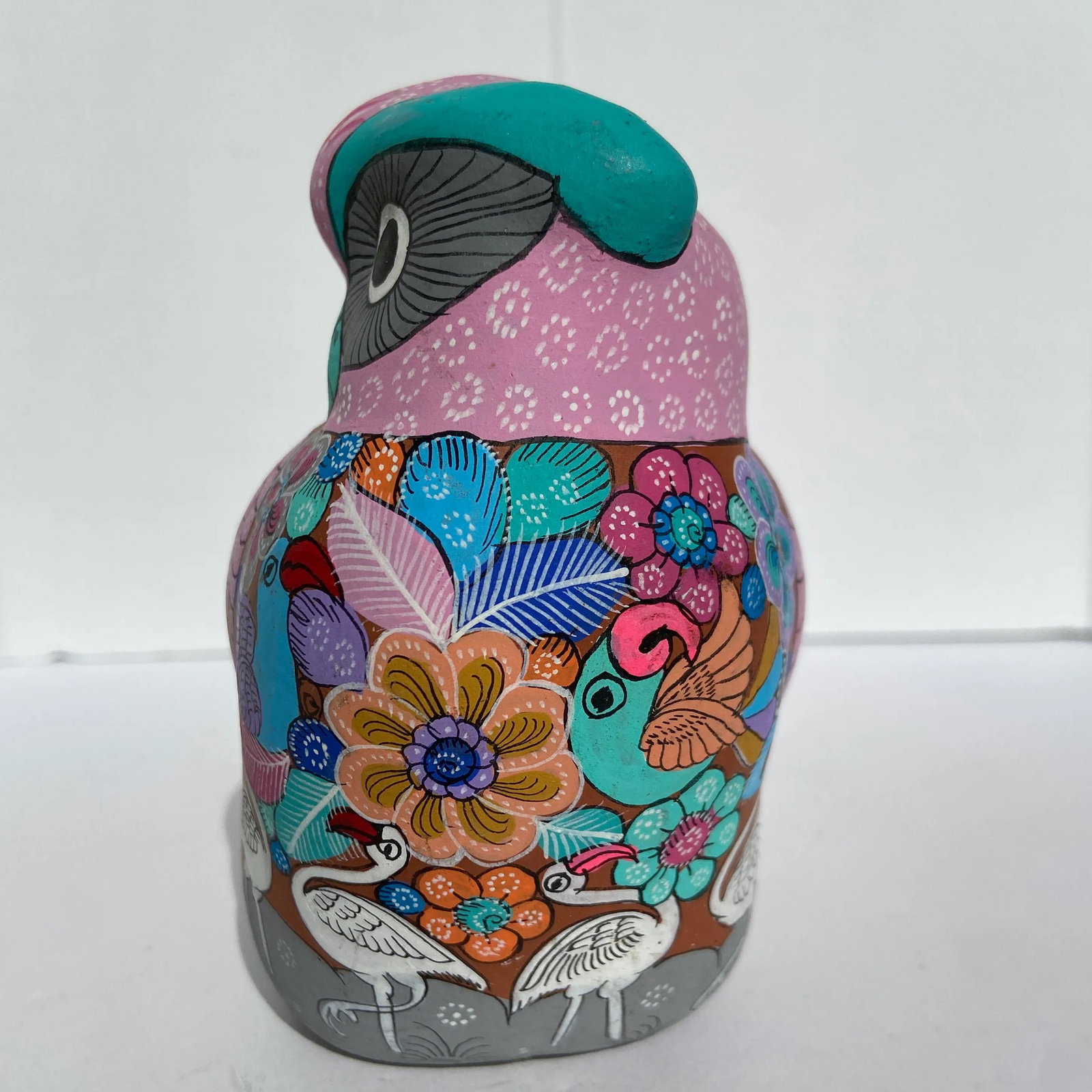 Vintage Hand-Painted Terracotta Owl Figurine - 2