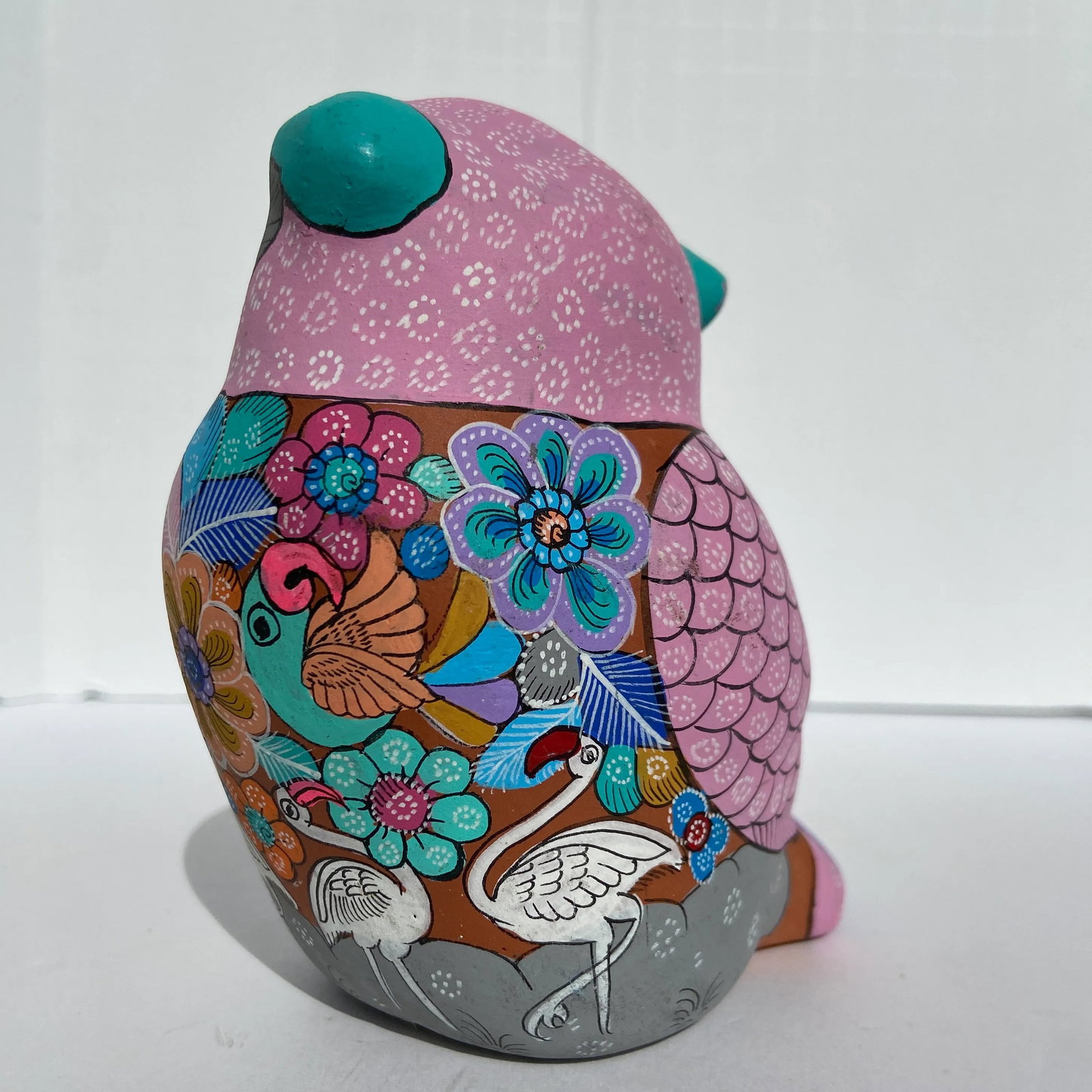 Vintage Hand-Painted Terracotta Owl Figurine - 3
