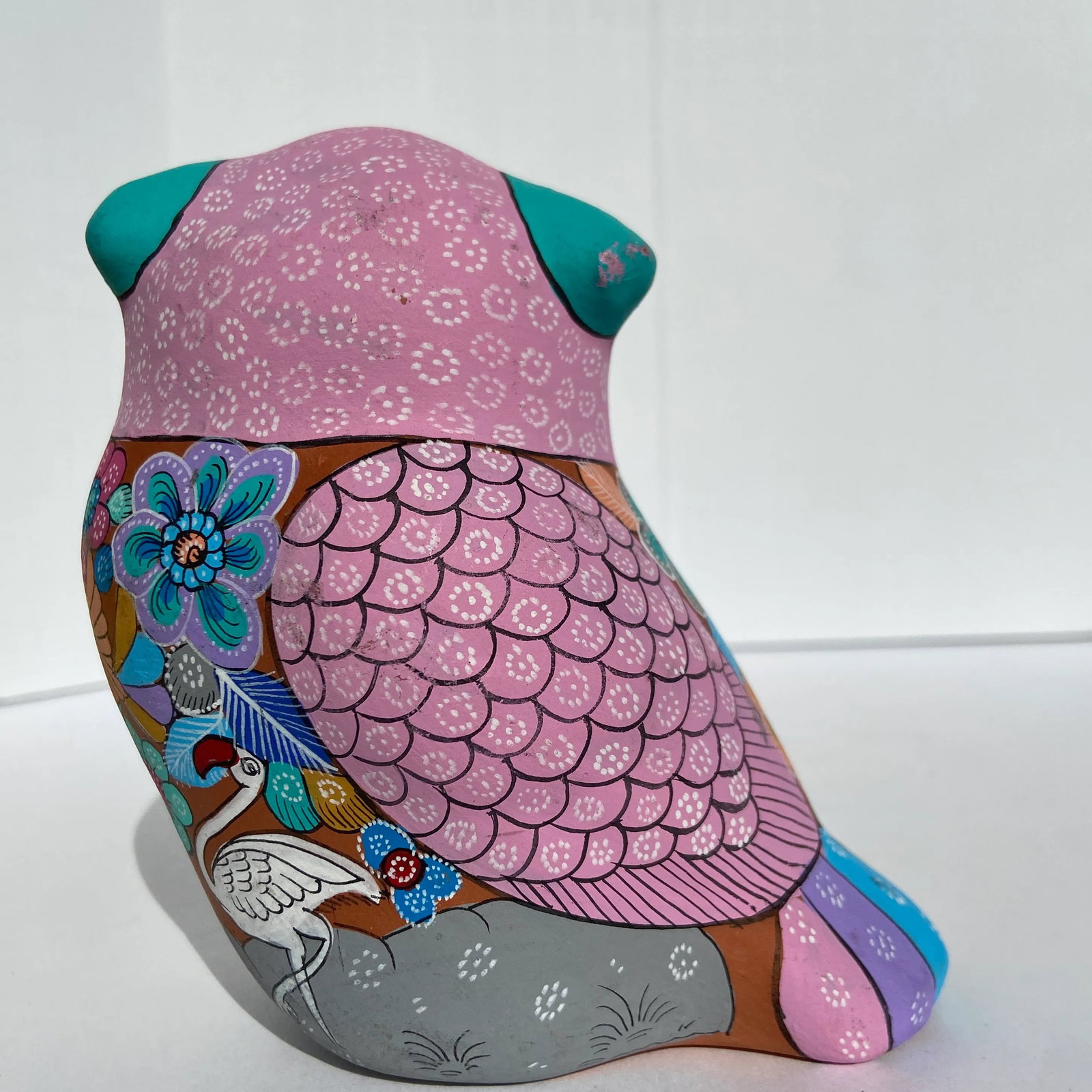 Vintage Hand-Painted Terracotta Owl Figurine - 4