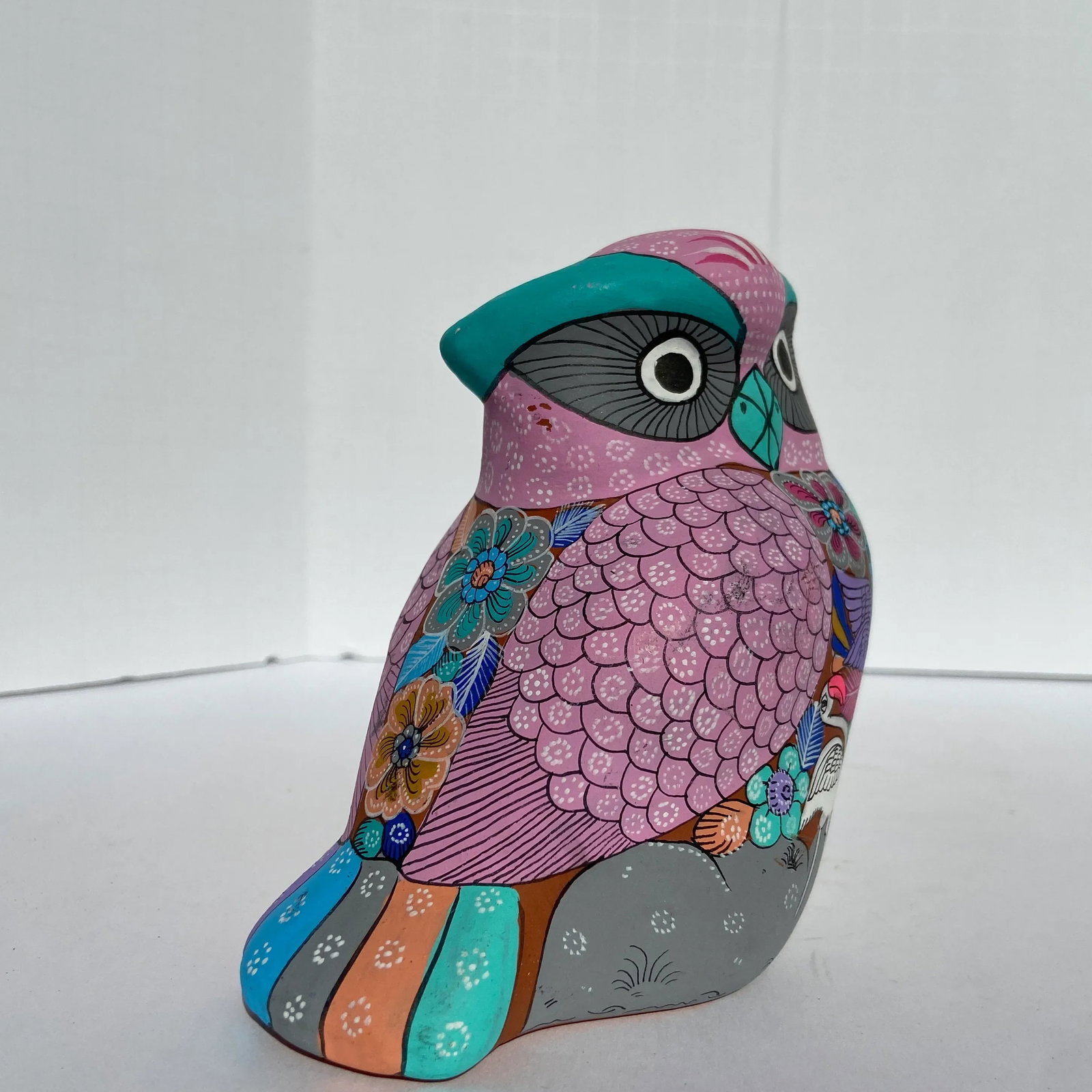 Vintage Hand-Painted Terracotta Owl Figurine - 6
