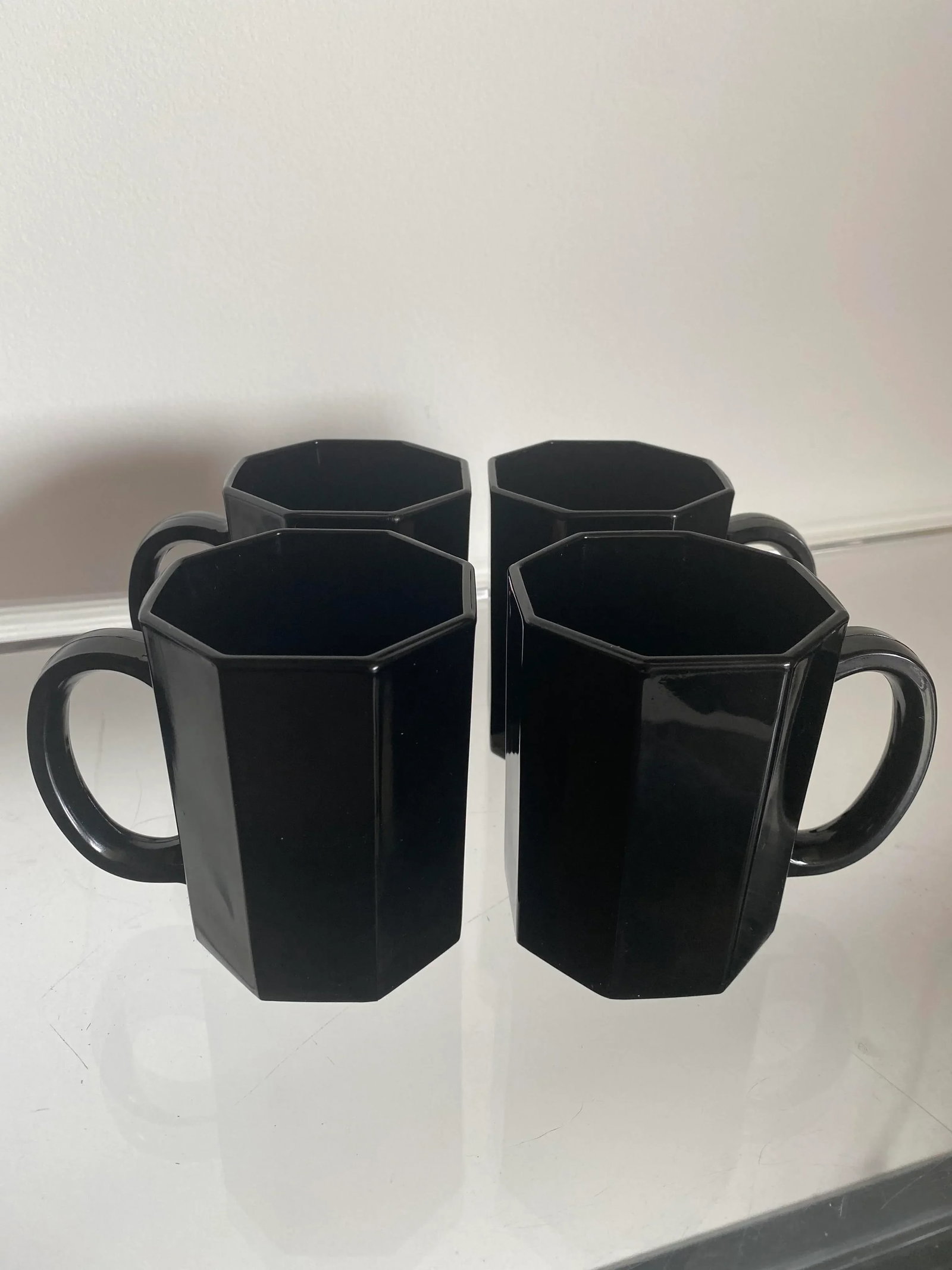 1980s Arcoroc France Black Octime Octagon Cup/Mugs - Set of 4 - 3