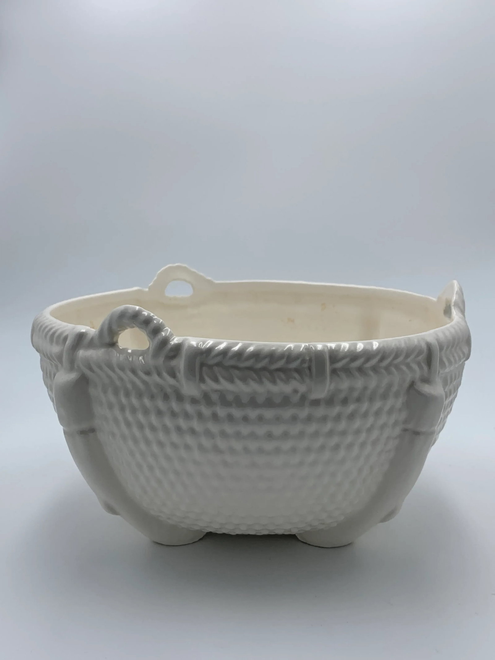 Vintage Hyalyn Basketweave White Ceramic Bowl - 6