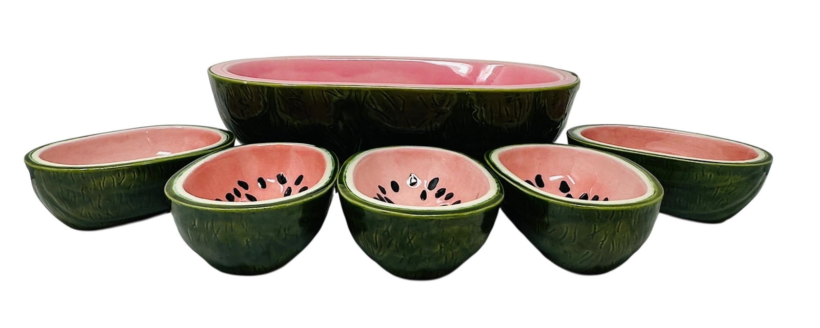 Unique Rare Textured Vintage Watermelon Serving Bowl Set | Mid-Century Modern Embossed Fruit Dishes - 2