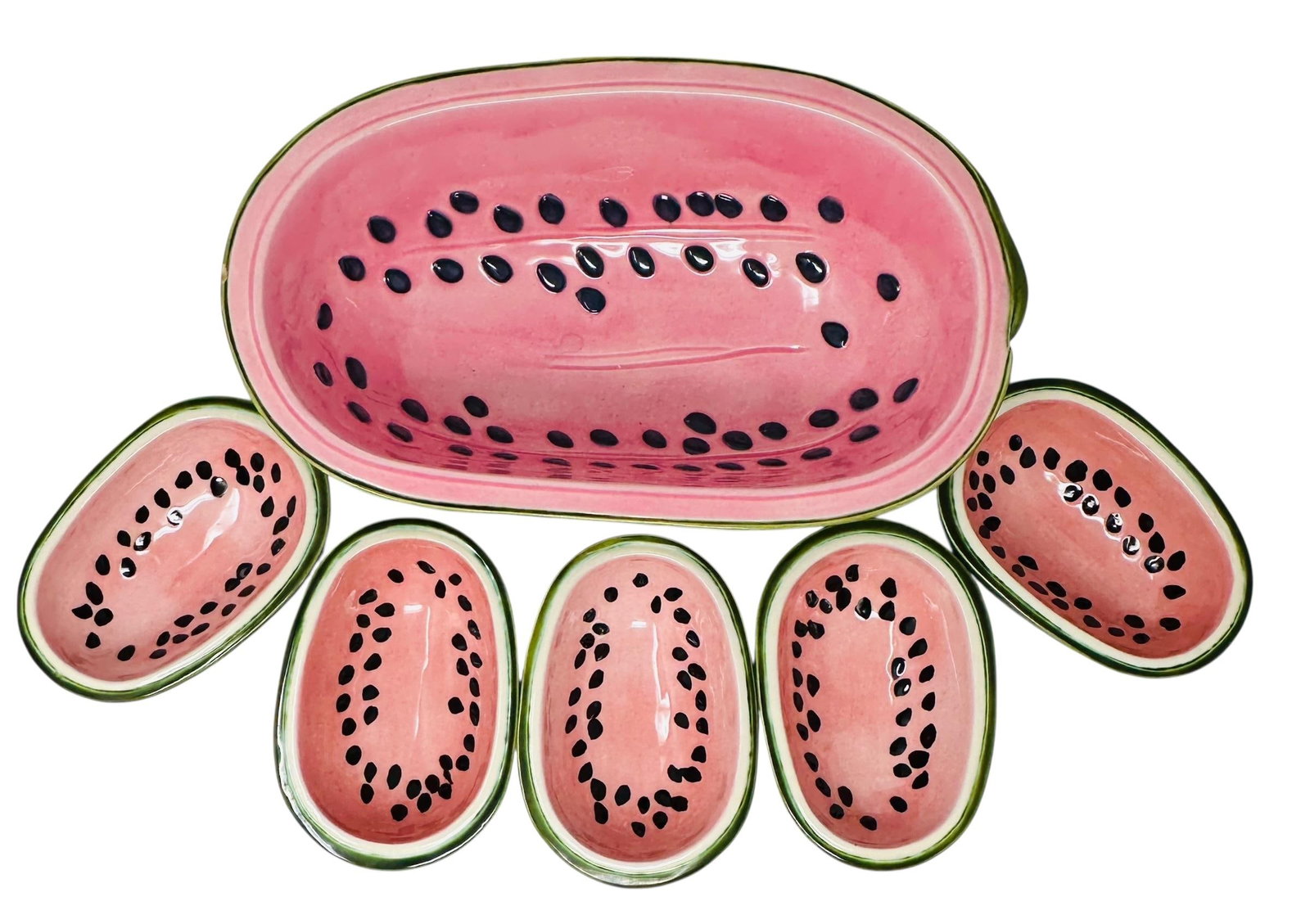 Unique Rare Textured Vintage Watermelon Serving Bowl Set | Mid-Century Modern Embossed Fruit Dishes - 3