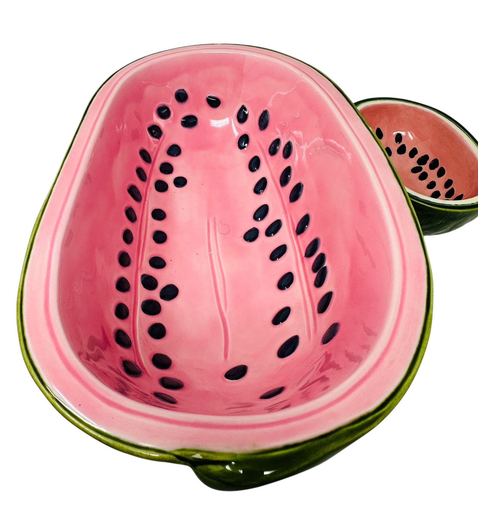 Unique Rare Textured Vintage Watermelon Serving Bowl Set | Mid-Century Modern Embossed Fruit Dishes - 6