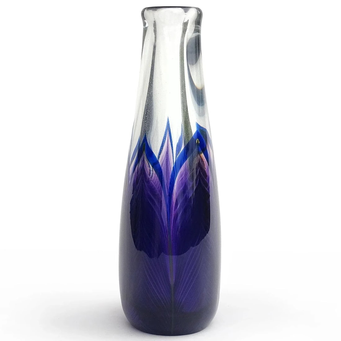 Zellique Studio Joseph Morel 1987 Signed Purple Blue Peacock Feather Vintage Art Glass Vanity Flower - 4