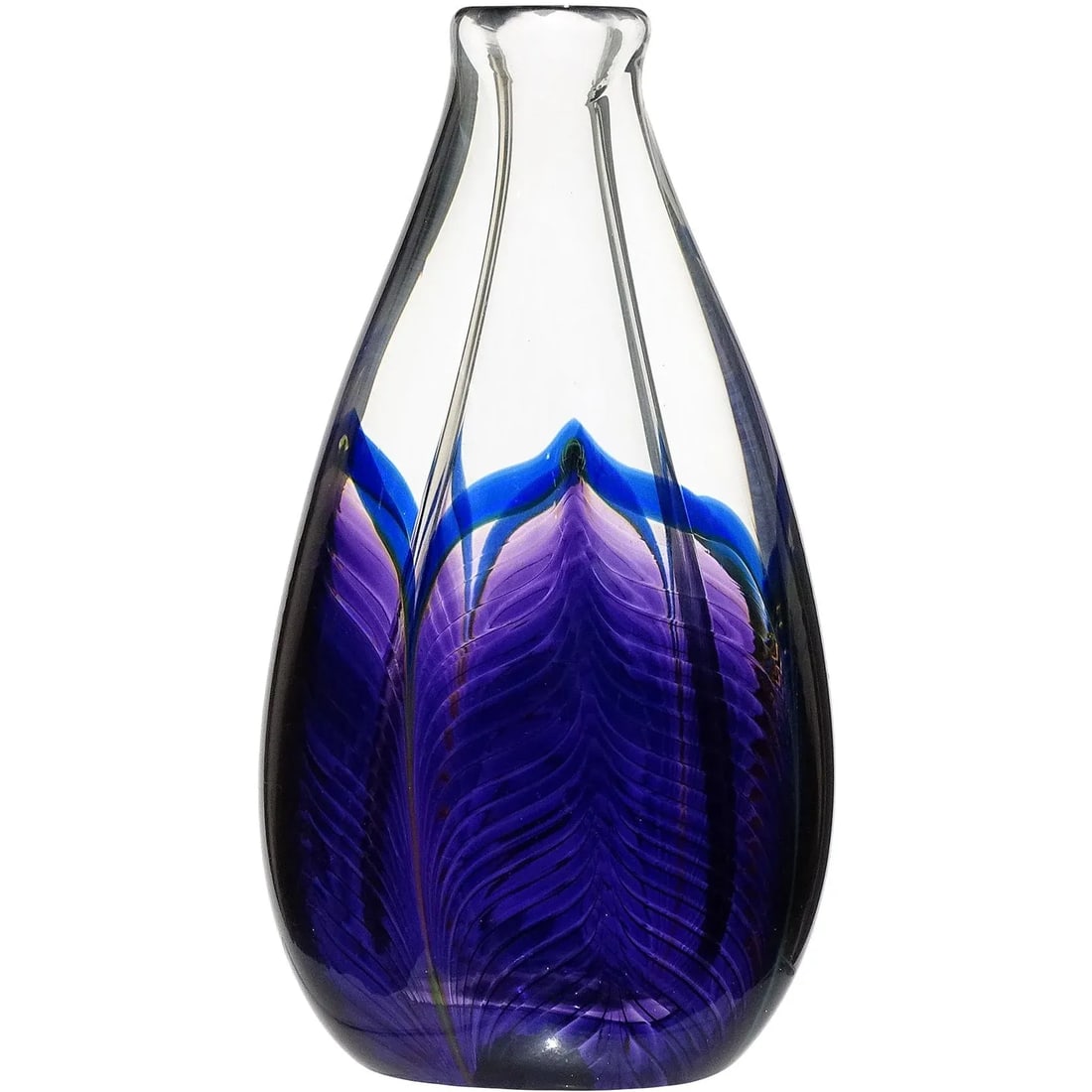 Zellique Studio Joseph Morel 1987 Signed Purple Blue Peacock Feather Vintage Art Glass Vanity Flower - 8