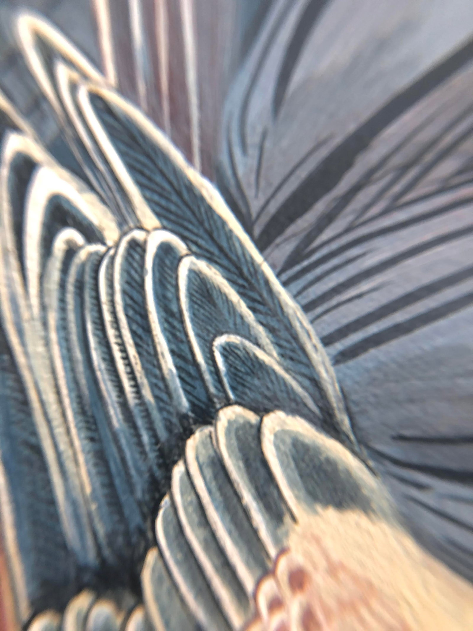 "Look No Feather" Contemporary Chinoiserie Bird Acrylic Painting by Allison Cosmos - 3