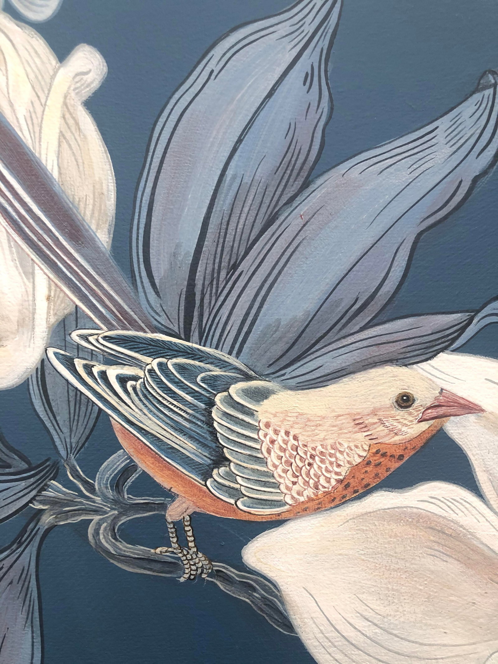 "Look No Feather" Contemporary Chinoiserie Bird Acrylic Painting by Allison Cosmos - 7