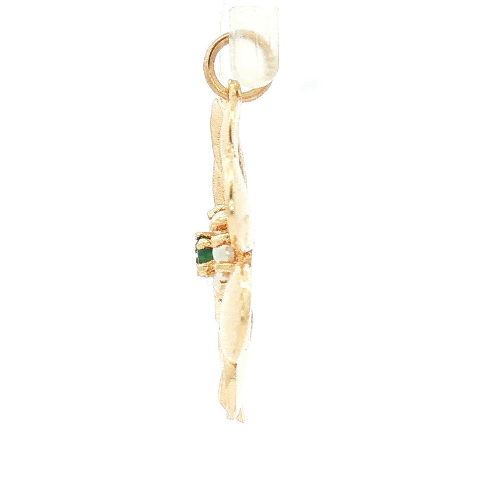 Vintage 14kyg Four Leaf Clover Charm With Cultured Pearls and Green Onyx - 2