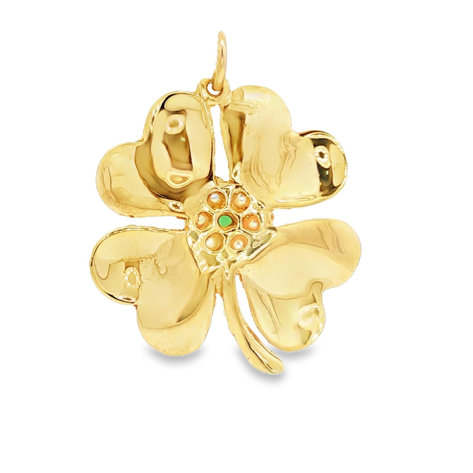 Vintage 14kyg Four Leaf Clover Charm With Cultured Pearls and Green Onyx - 3