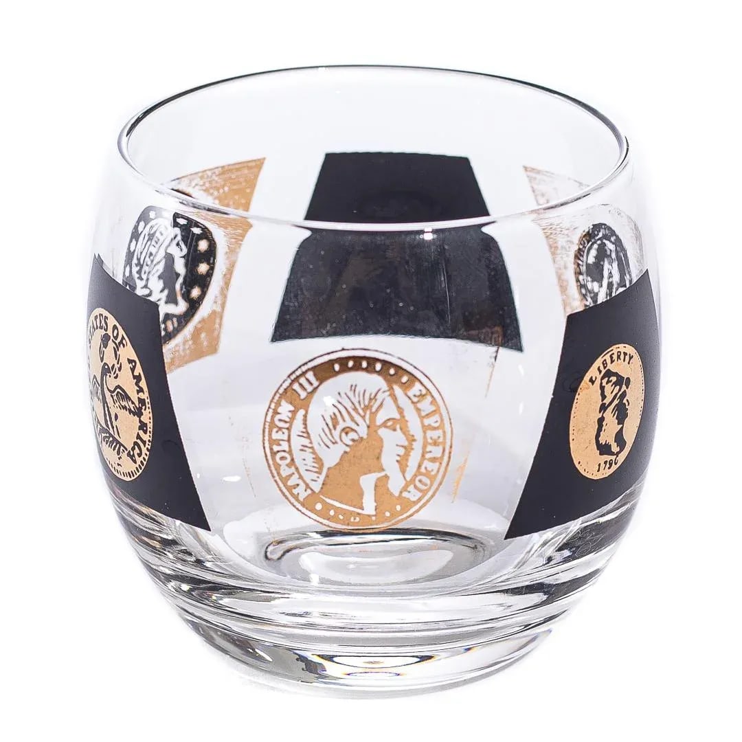 Vintage Large Cera Globe Gold and Black Cocktail Glasses, Set of 12 - 4