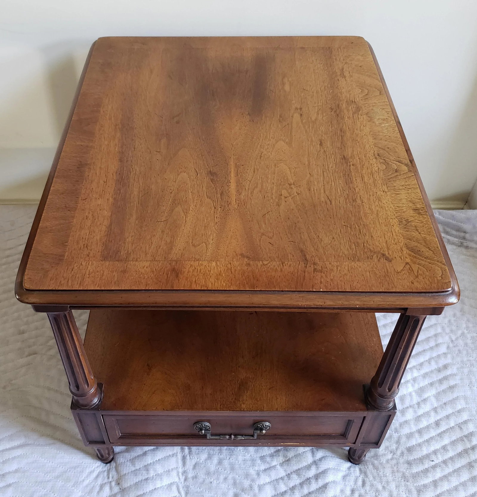 Henredon Two Tier Solid Walnut Side Table With Bottom Drawer - 3