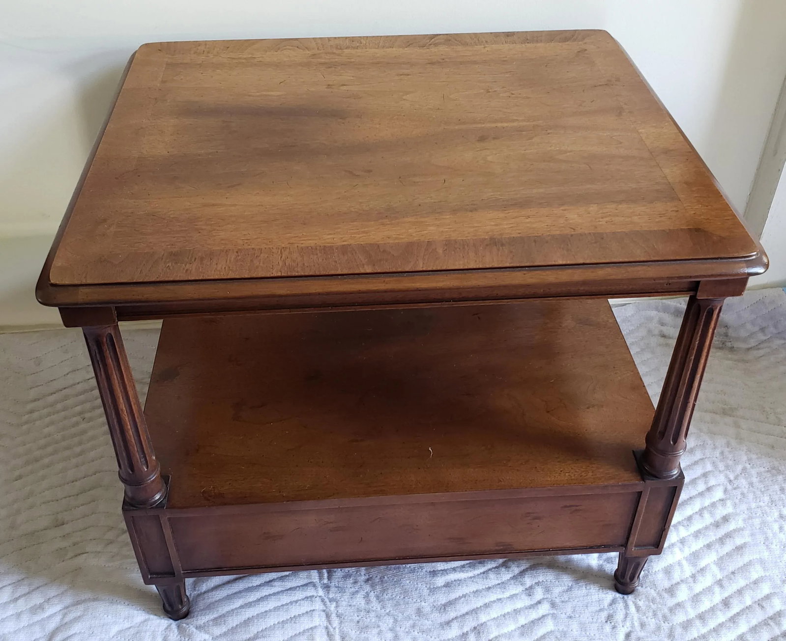 Henredon Two Tier Solid Walnut Side Table With Bottom Drawer - 6