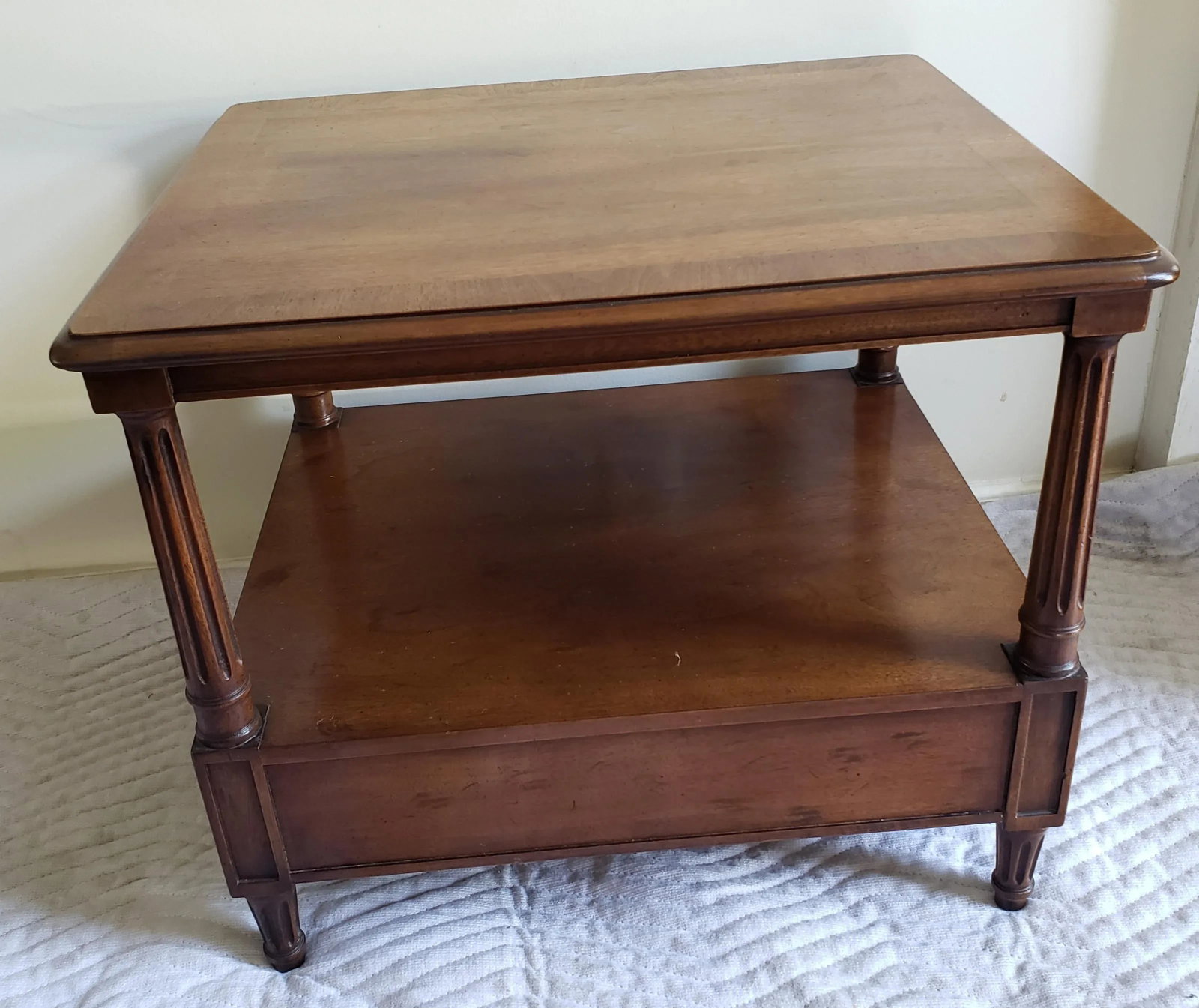 Henredon Two Tier Solid Walnut Side Table With Bottom Drawer - 7