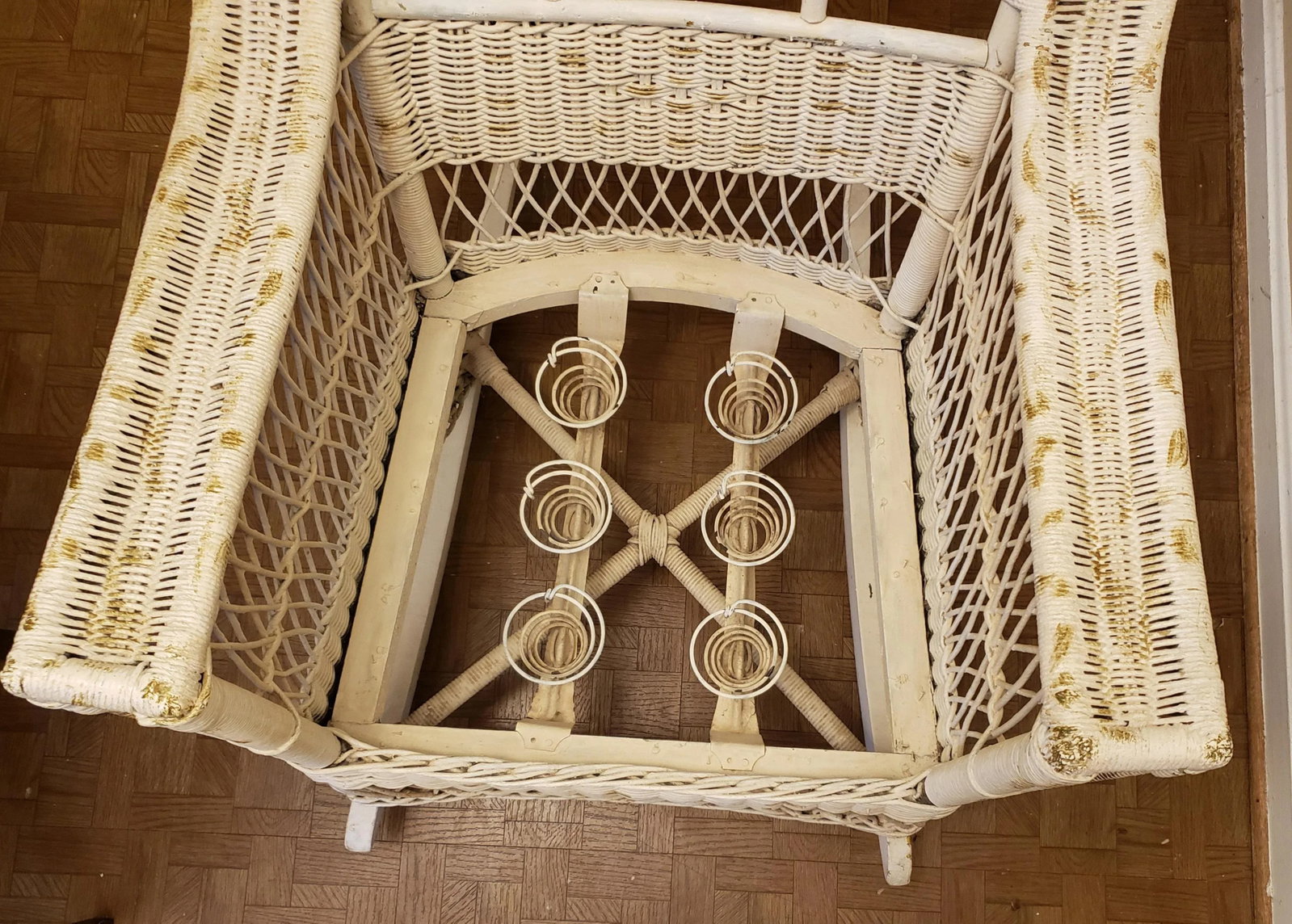 1800s Antique Heywood Wakefield Large Wicker Rocking Arm Chair With Springs Seat - 8