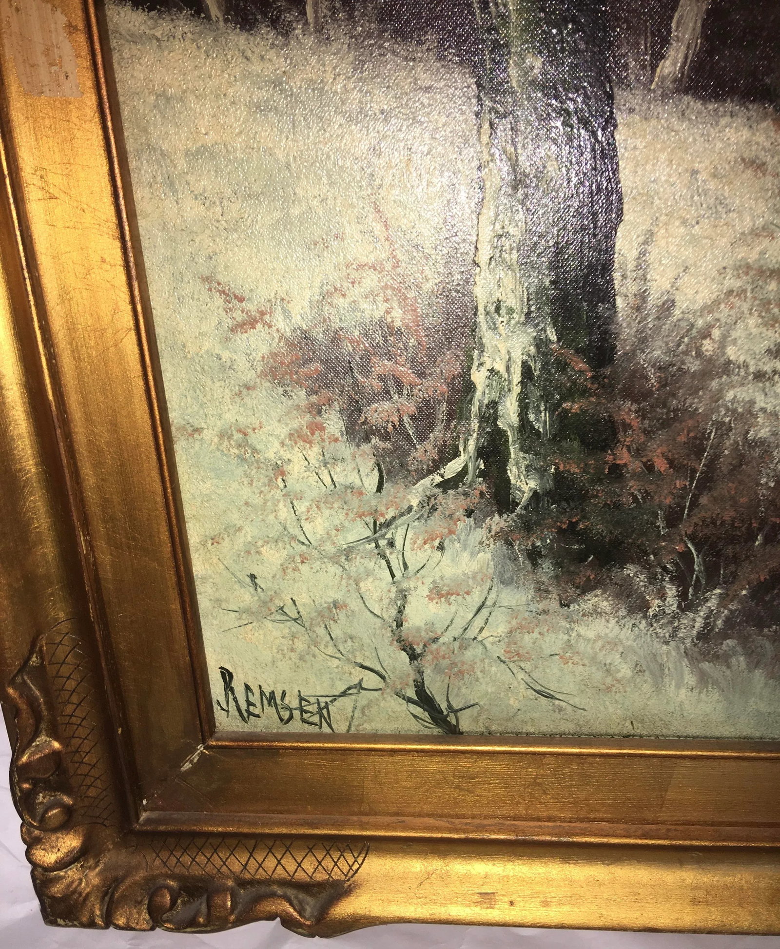 Early 20th Century Winter Landscape Oil Painting by Ira Remsen, Framed - 11