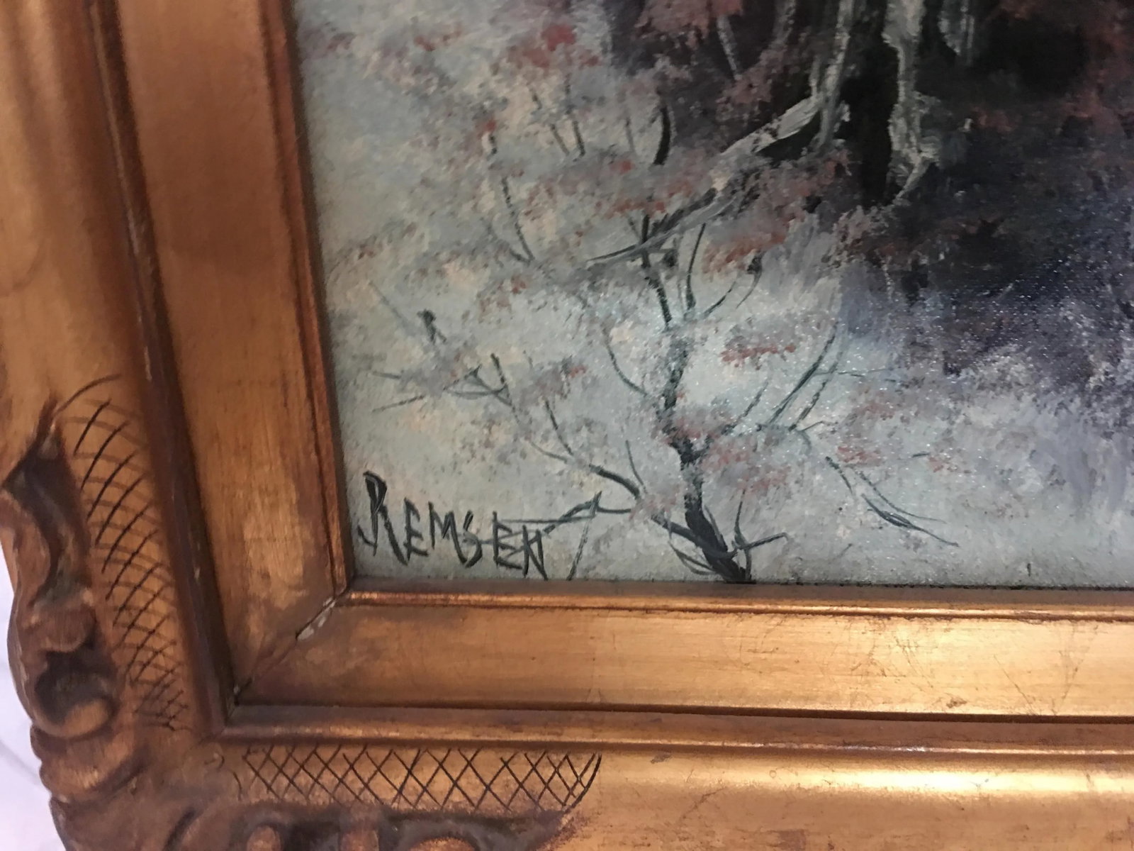 Early 20th Century Winter Landscape Oil Painting by Ira Remsen, Framed - 12