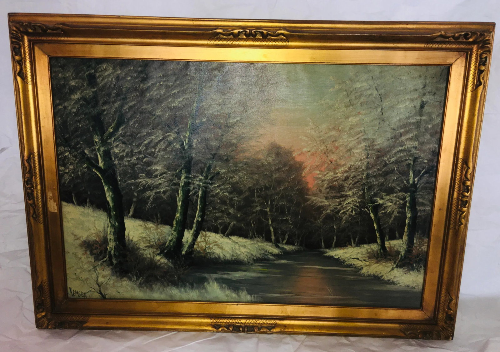 Early 20th Century Winter Landscape Oil Painting by Ira Remsen, Framed - 2