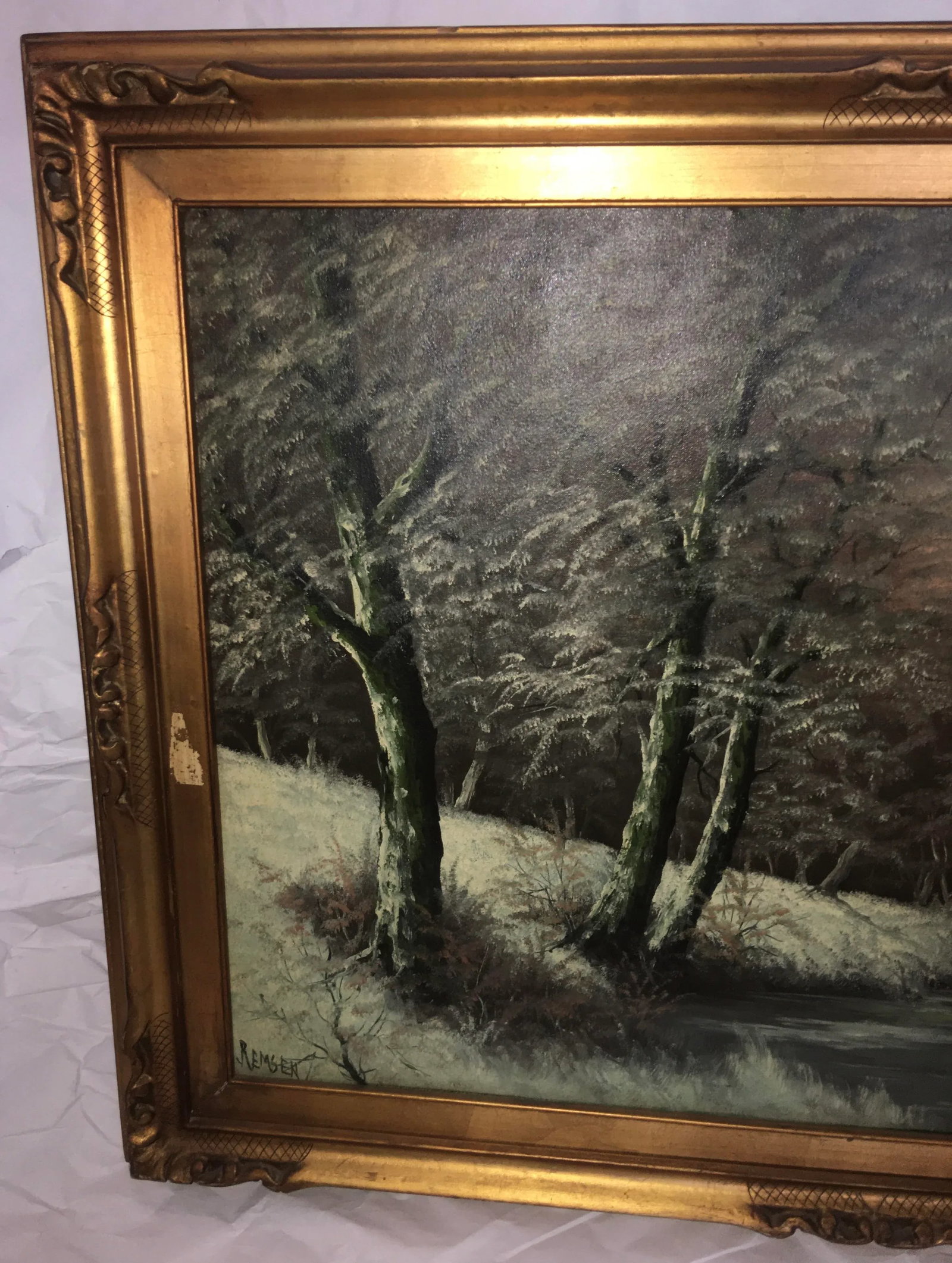 Early 20th Century Winter Landscape Oil Painting by Ira Remsen, Framed - 7