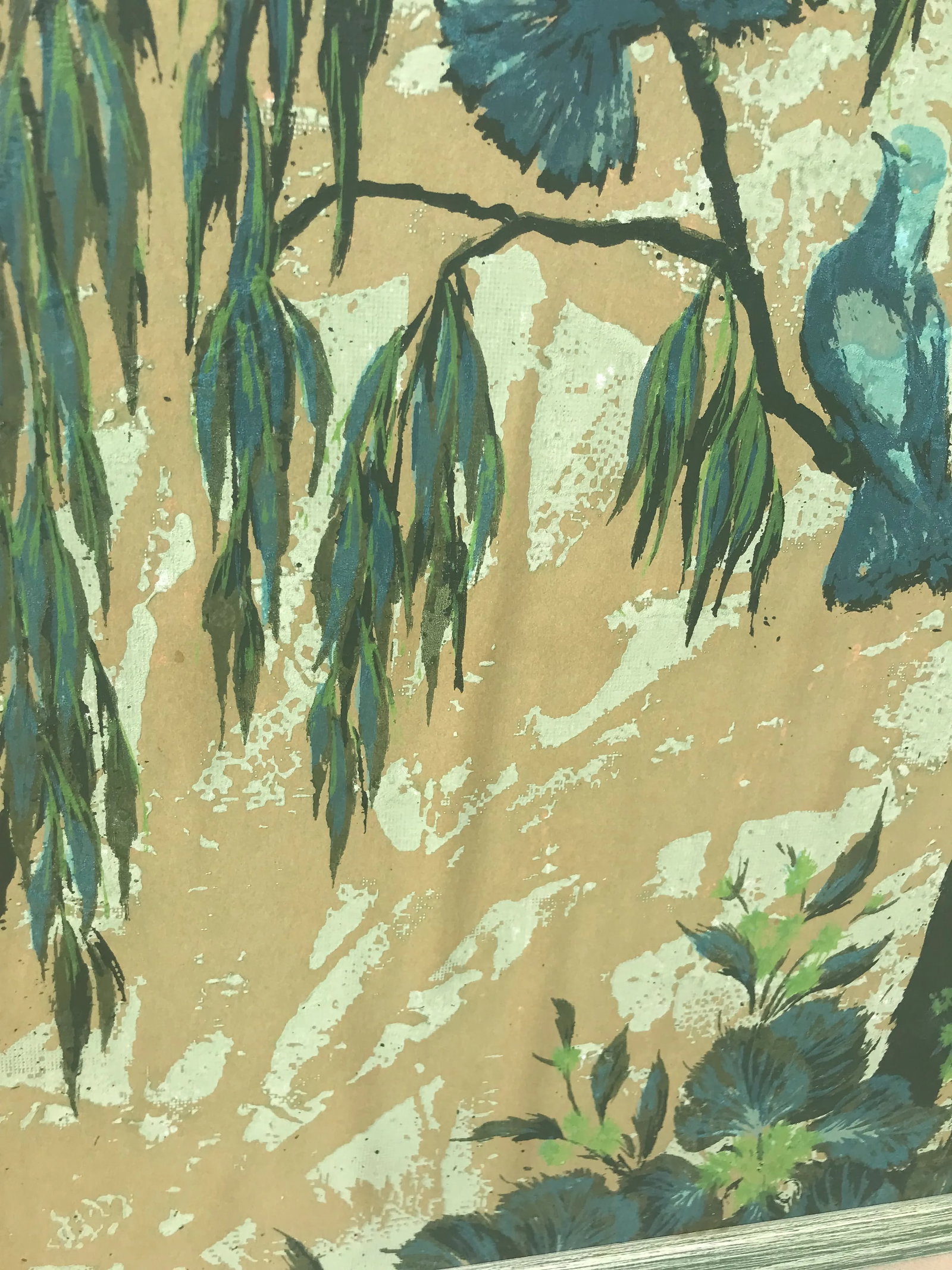 Mid 20th Century Landscape Print of Birds in a Willow Tree, Framed - 2