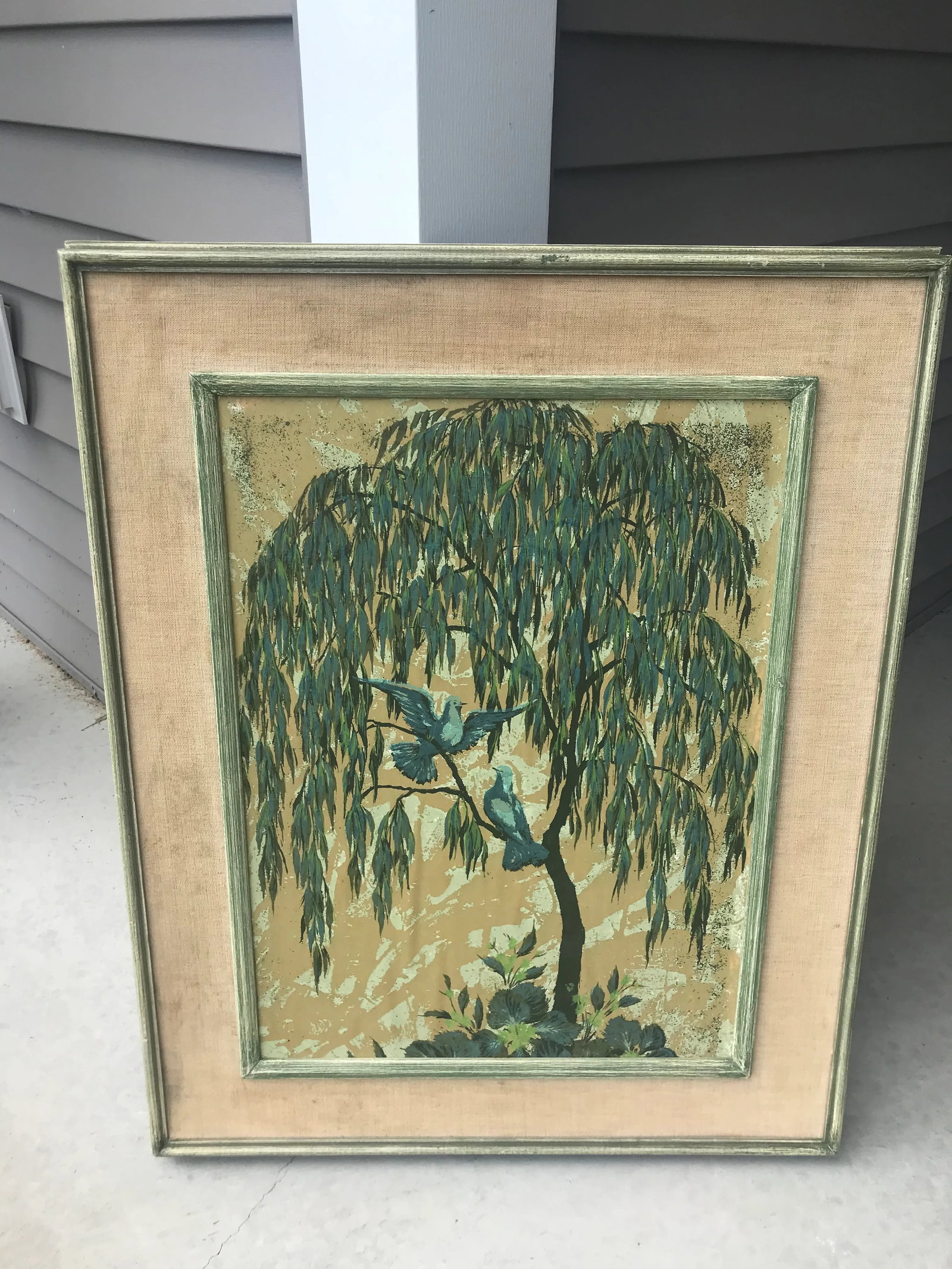 Mid 20th Century Landscape Print of Birds in a Willow Tree, Framed - 3