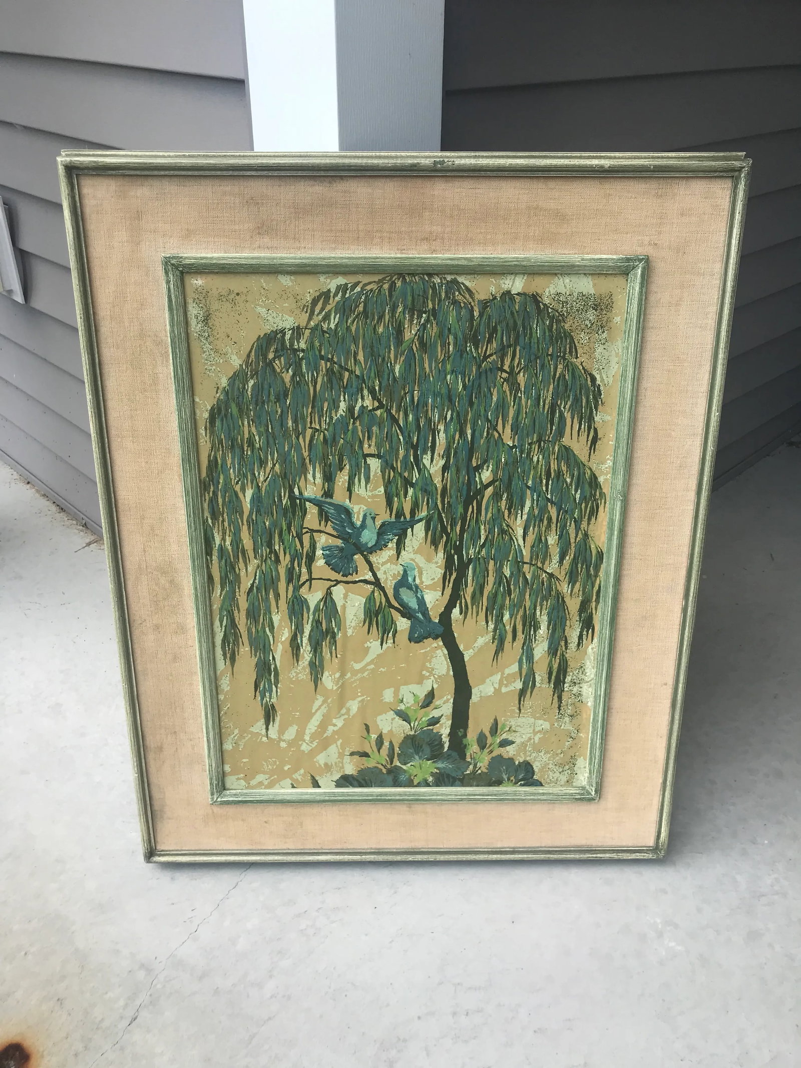 Mid 20th Century Landscape Print of Birds in a Willow Tree, Framed - 7