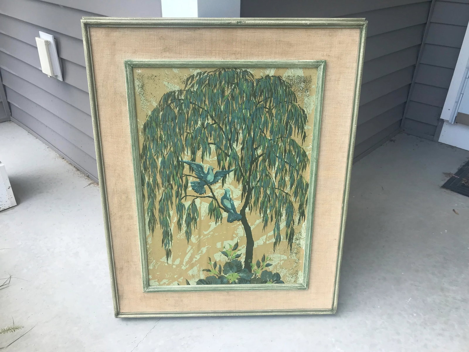 Mid 20th Century Landscape Print of Birds in a Willow Tree, Framed - 8