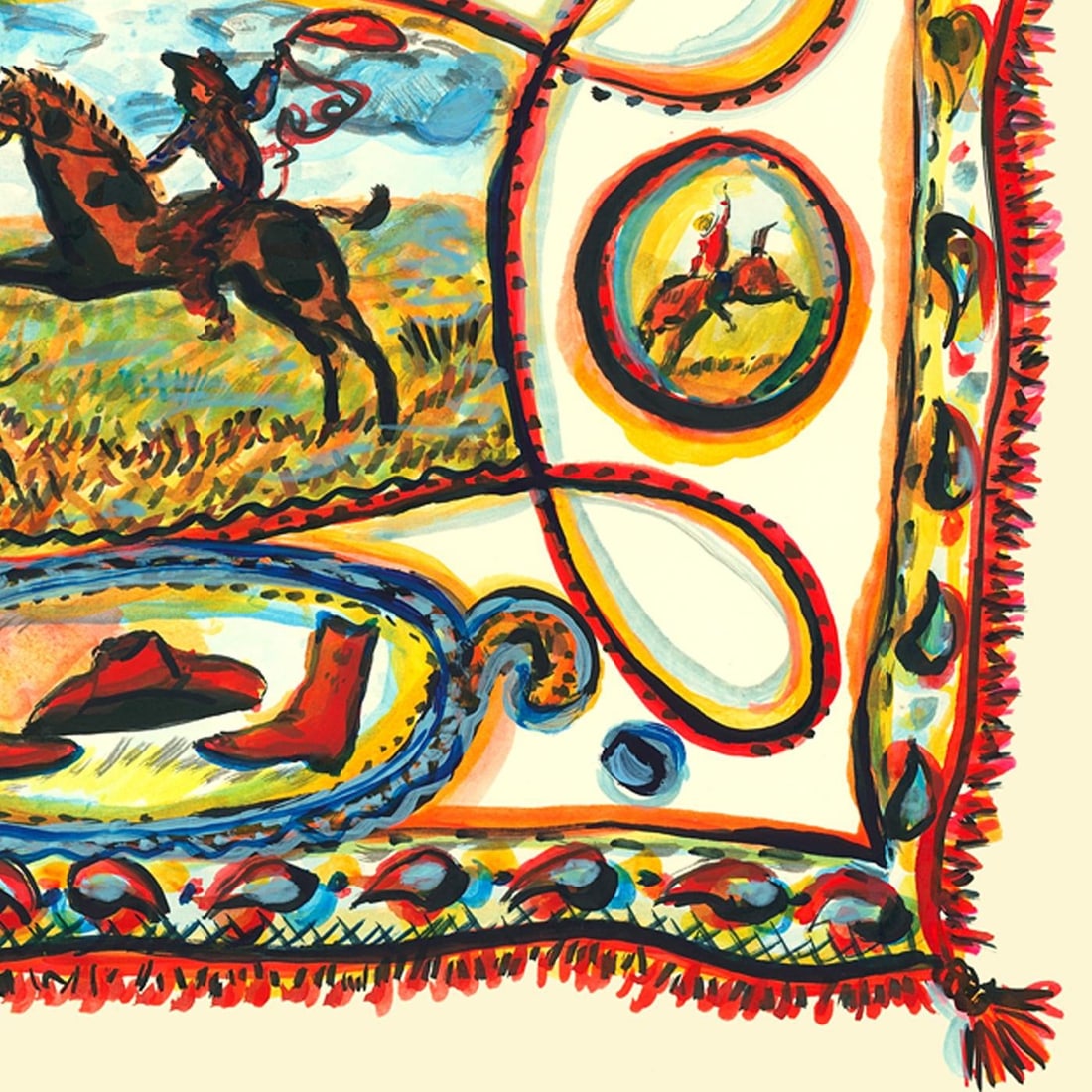 Lasso Cowboy Original Watercolor Figurative Contemporary by Pauline De Roussy De Sales - 4