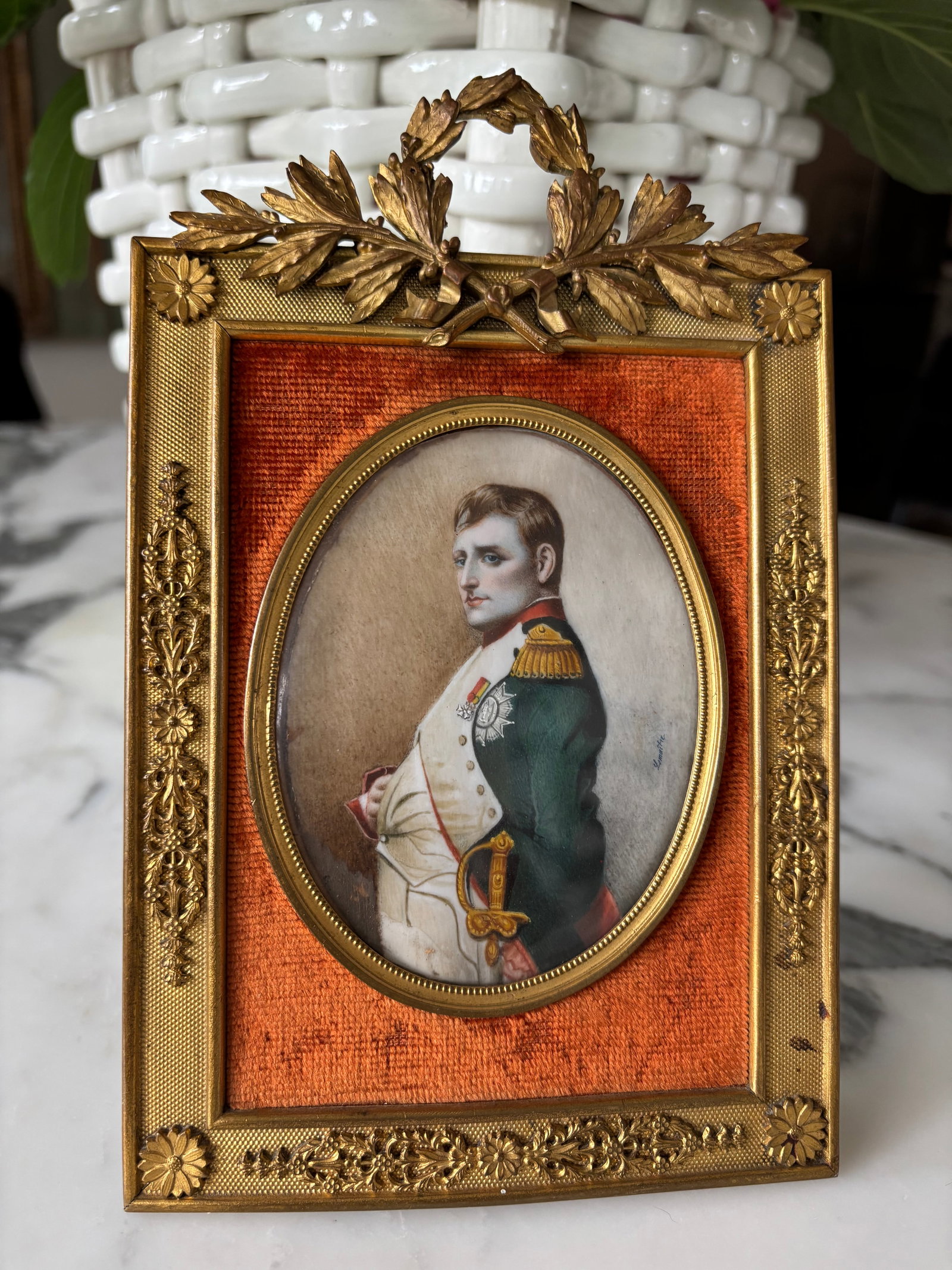 Antique Napoleon Miniature Portrait in Empire Style Ormolu Frame, Signed - 16