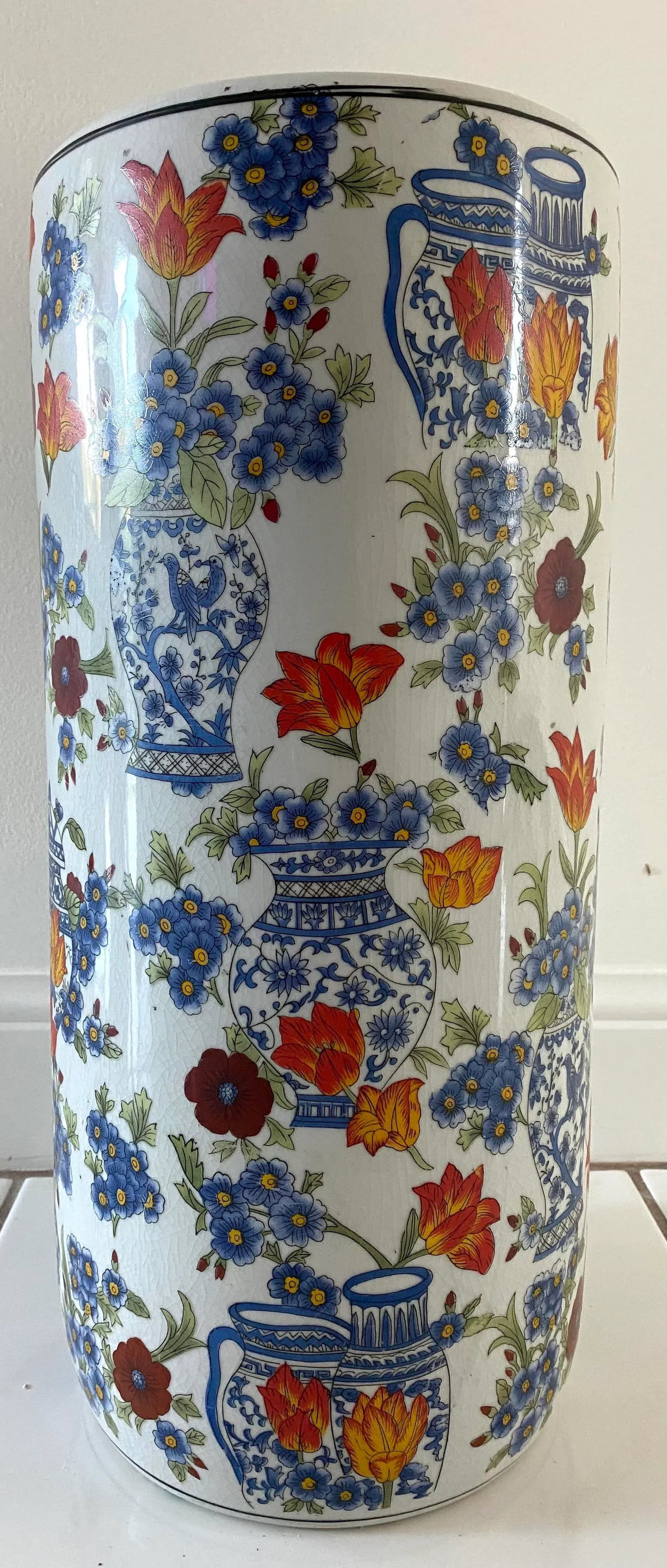 Floral Chinoiserie Ginger Jar Umbrella Stand - 7