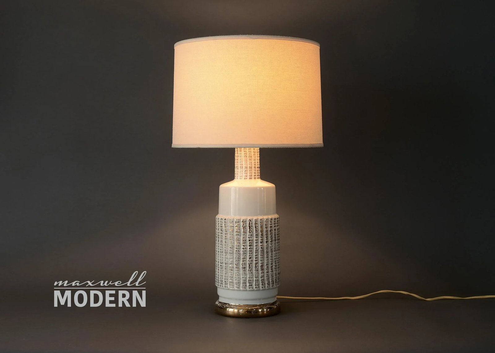 1950s Mid Century Bitossi Style White & Gold Ceramic Table Lamp - 2