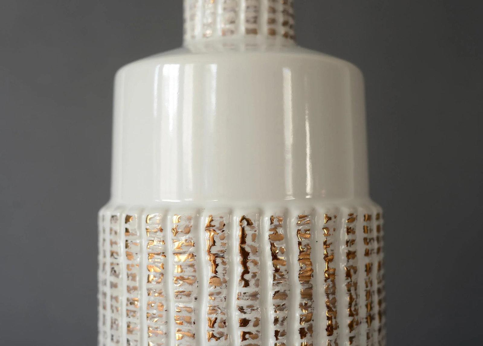 1950s Mid Century Bitossi Style White & Gold Ceramic Table Lamp - 5