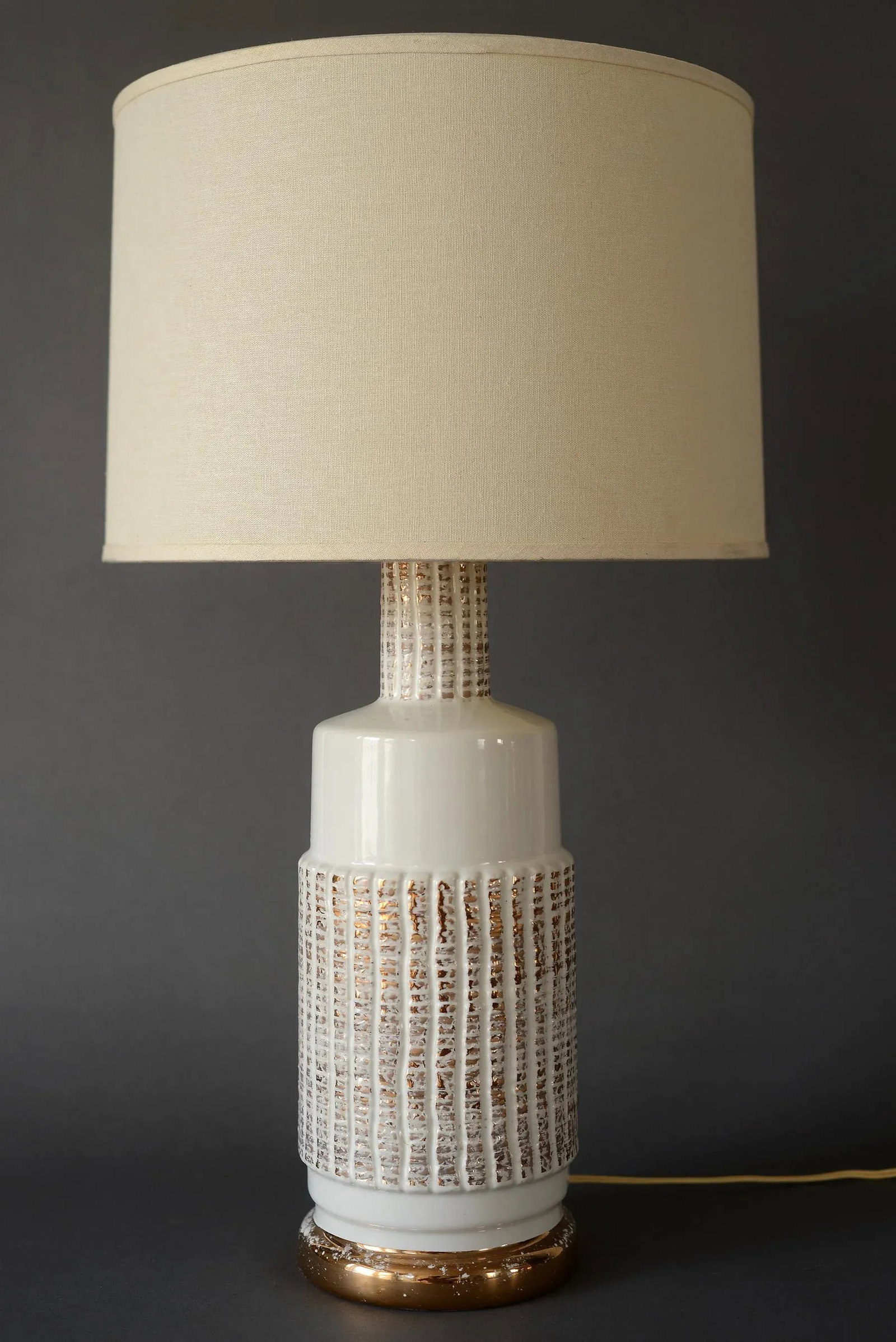 1950s Mid Century Bitossi Style White & Gold Ceramic Table Lamp - 9
