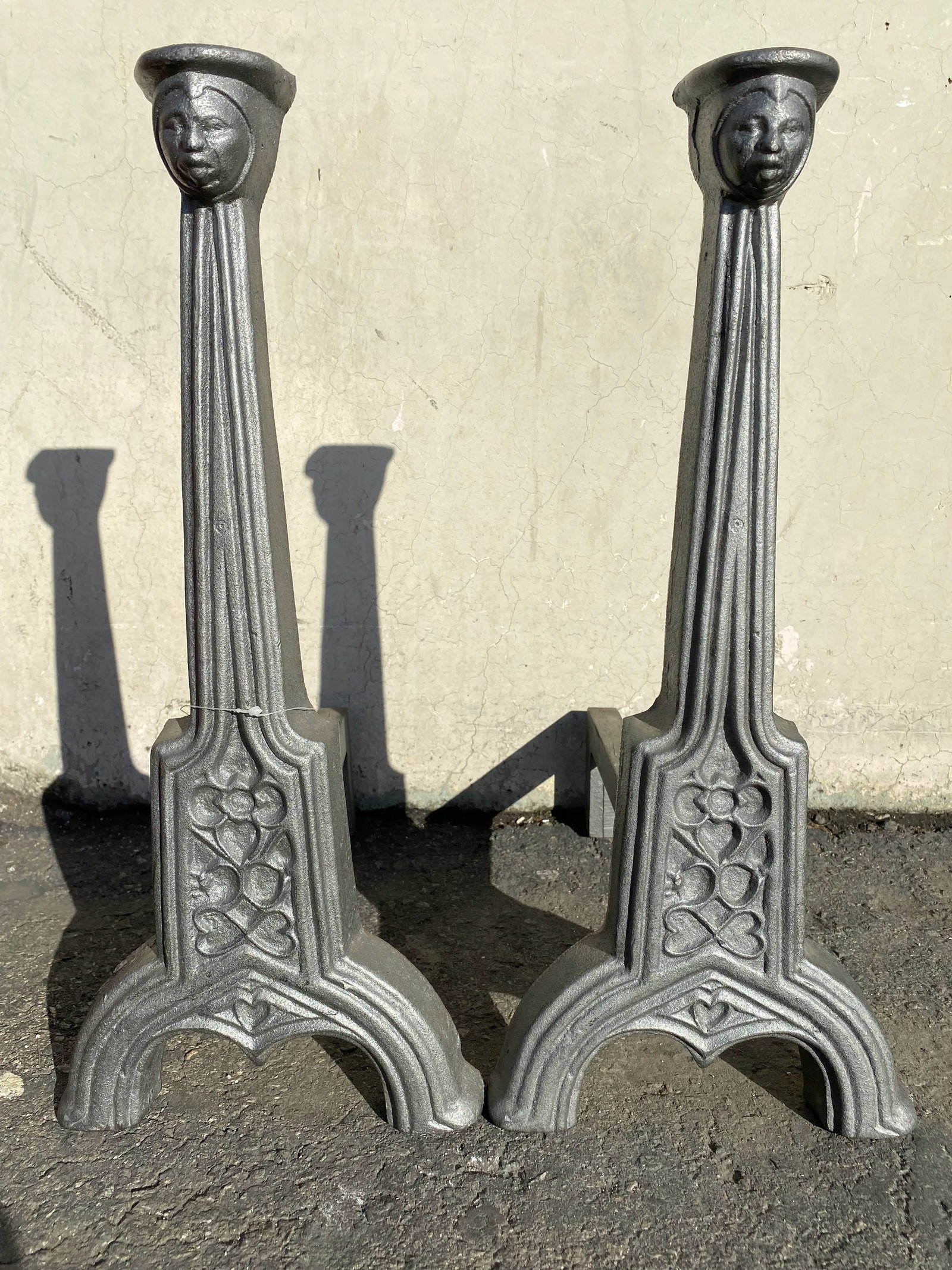 19th C. Gothic Victorian Figural Face Andirons - a Pair - 10