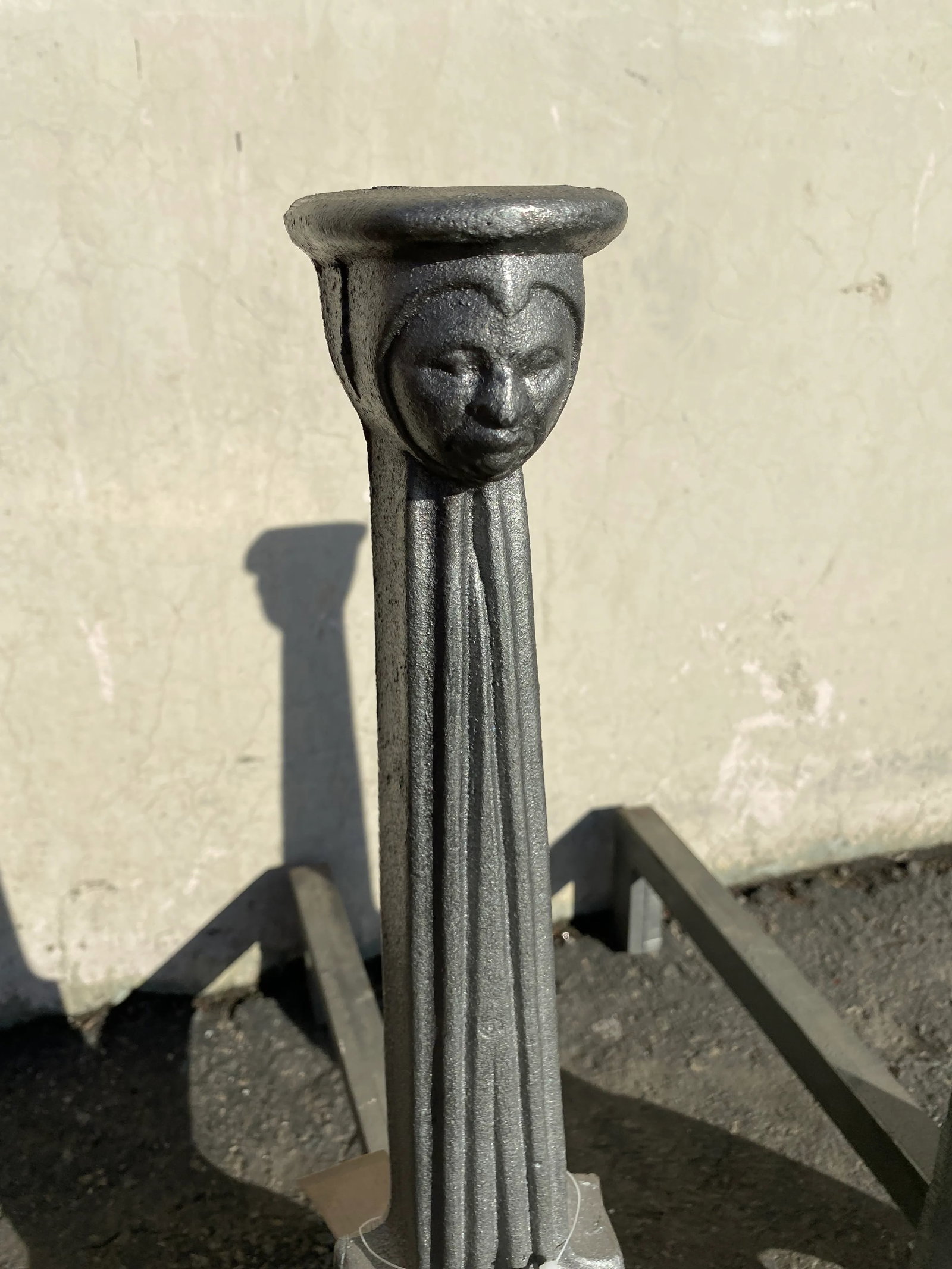 19th C. Gothic Victorian Figural Face Andirons - a Pair - 2