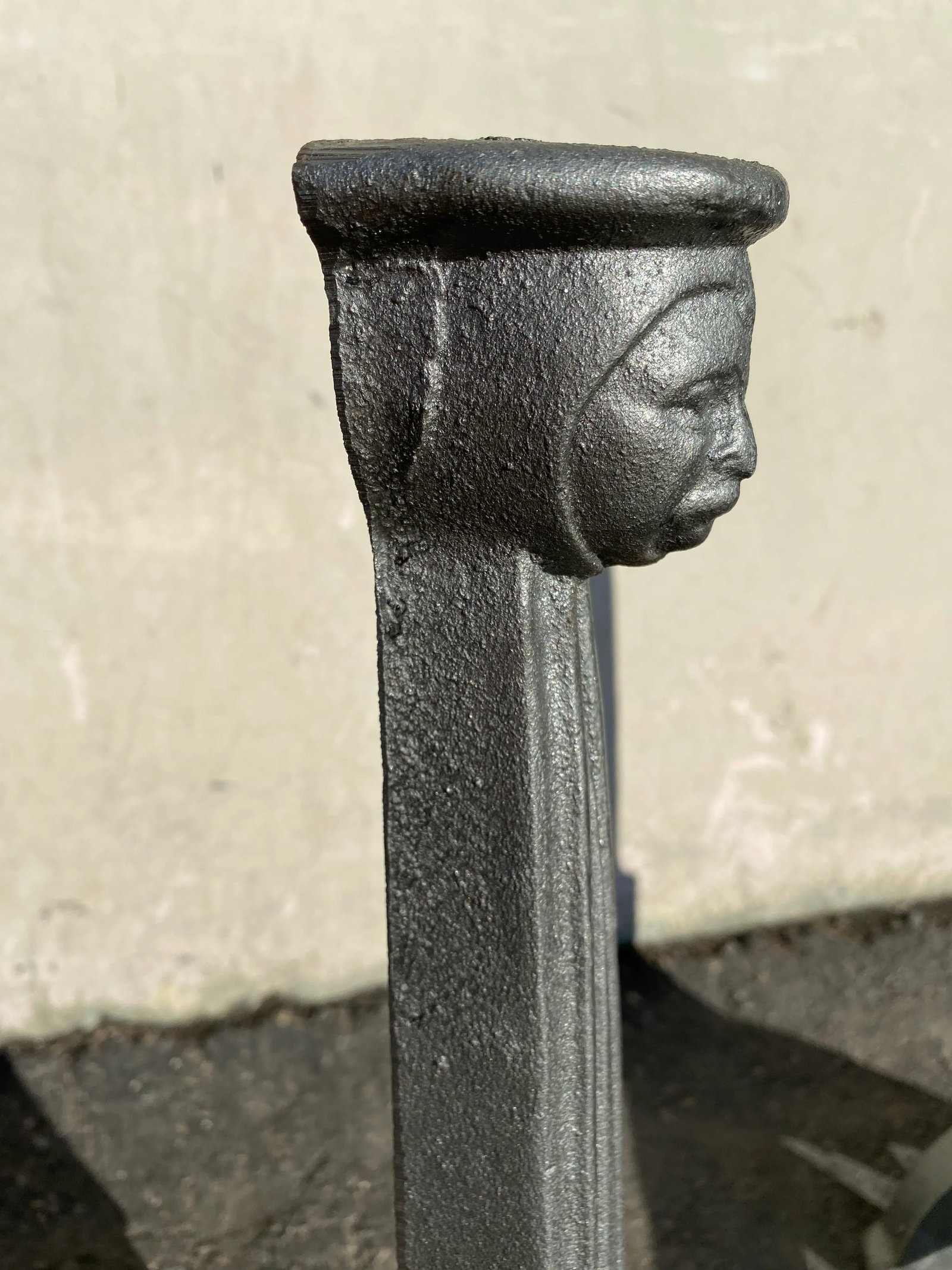 19th C. Gothic Victorian Figural Face Andirons - a Pair - 4