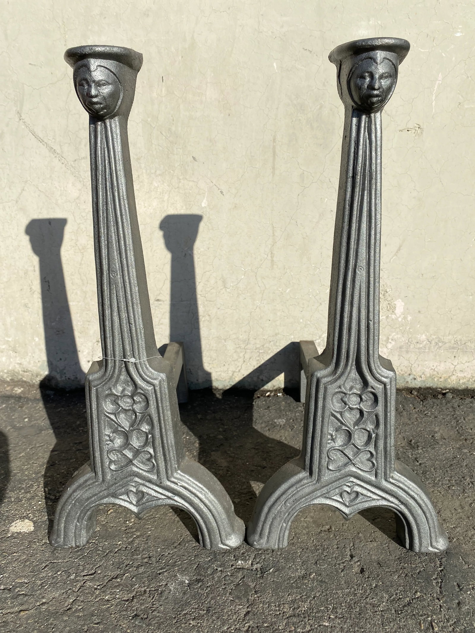 19th C. Gothic Victorian Figural Face Andirons - a Pair - 5