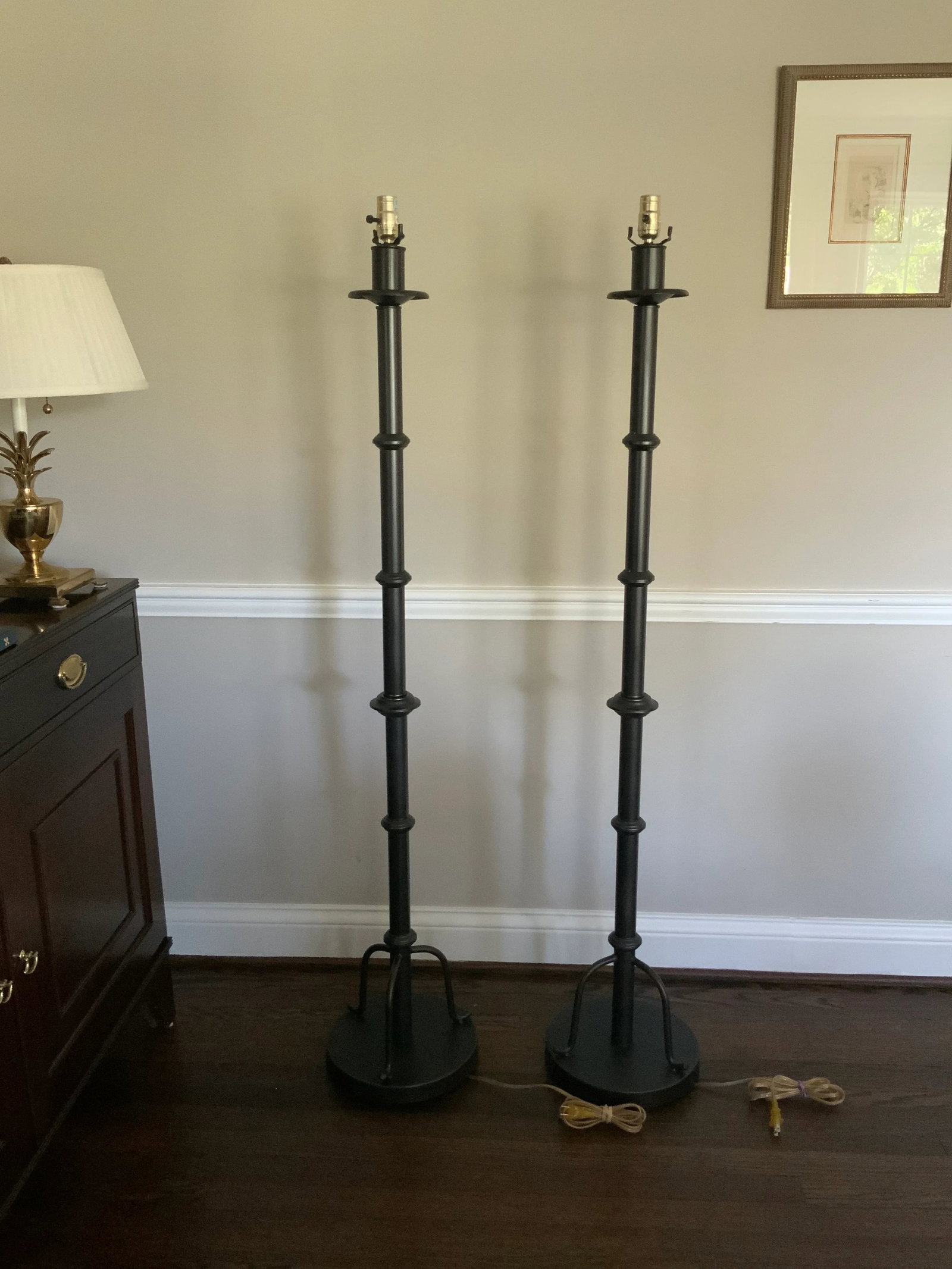 1980s Hollywood Regency Painted Metal Faux Bamboo Floor Lamps - A Pair - 13