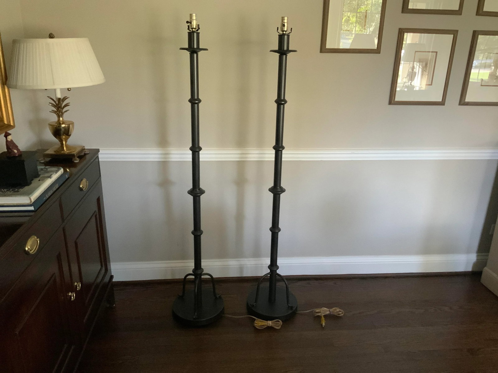 1980s Hollywood Regency Painted Metal Faux Bamboo Floor Lamps - A Pair - 2