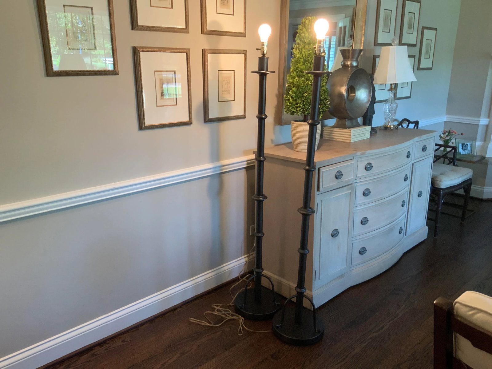 1980s Hollywood Regency Painted Metal Faux Bamboo Floor Lamps - A Pair - 4
